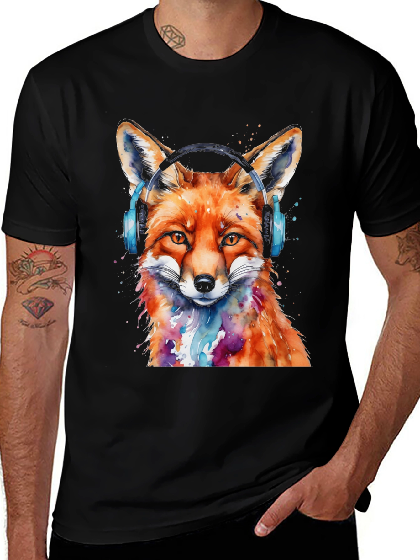 Variant 6 of Fox with Headphones Graphic Tee - Trendy Unisex T-Shirt