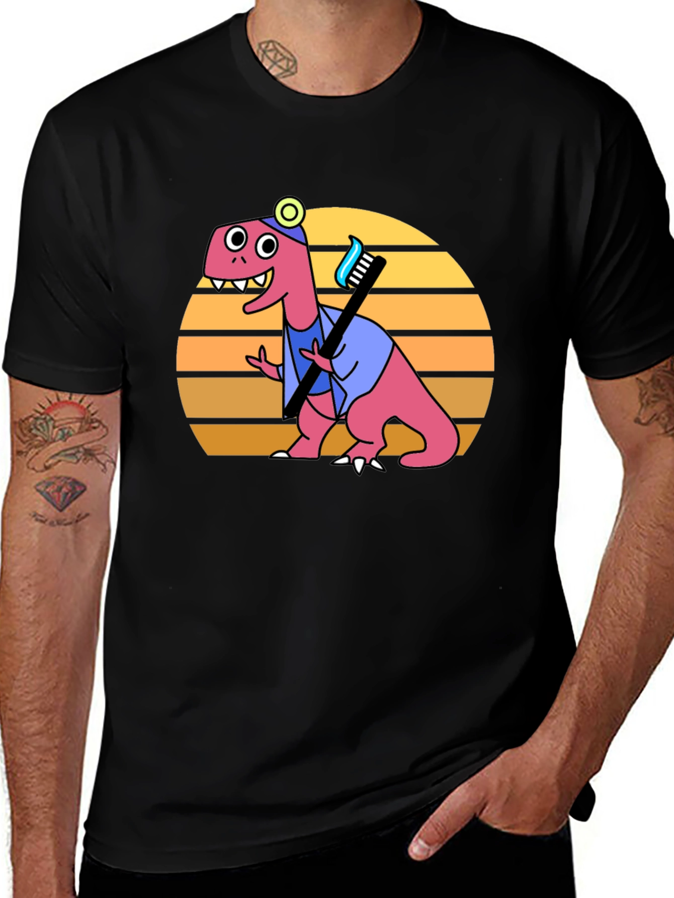 Black Dino Dentist T-Shirt - Novelty Graphic Tee main image