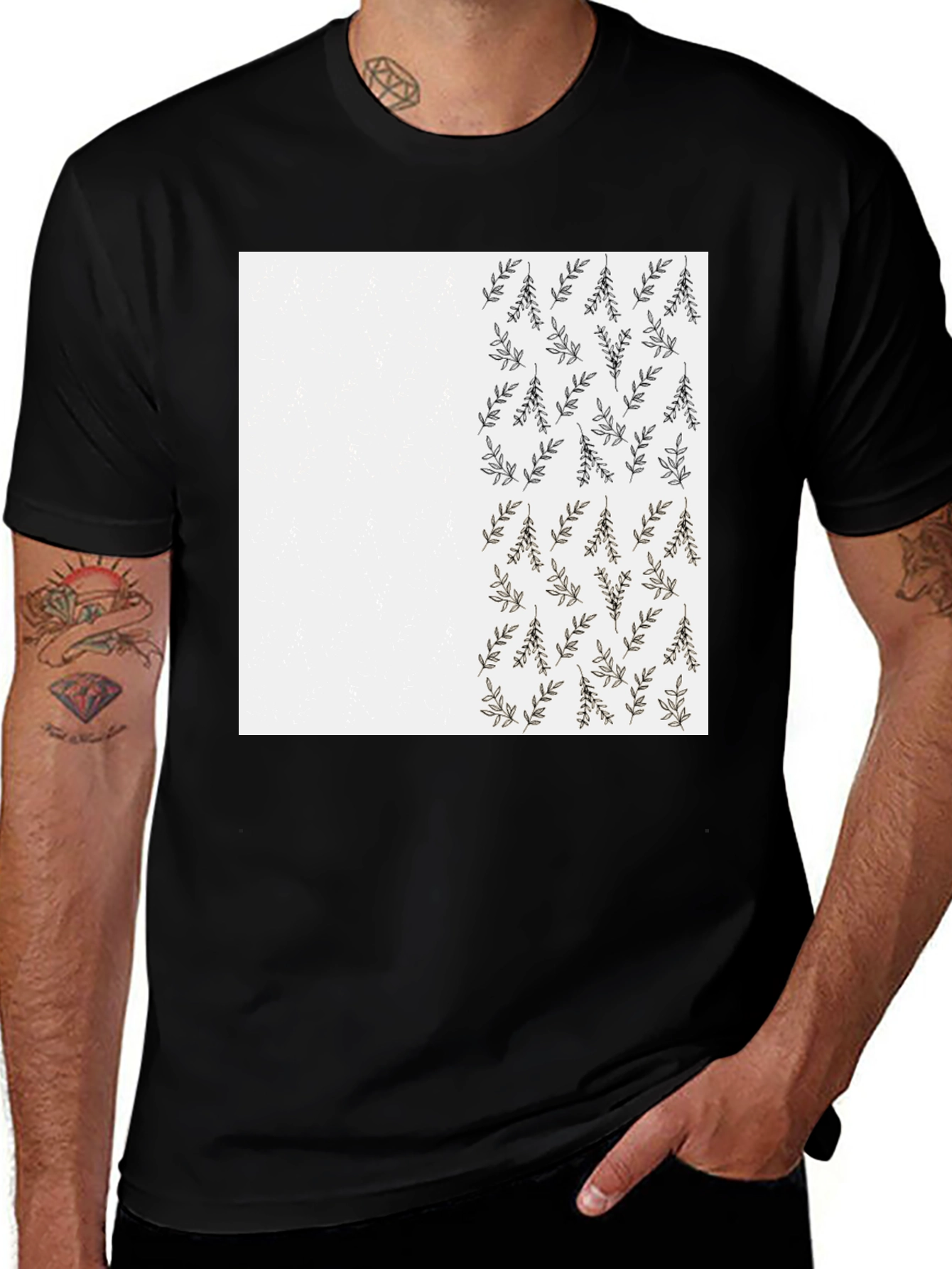 Variant 19 of Leaf Print Black Casual T-Shirt