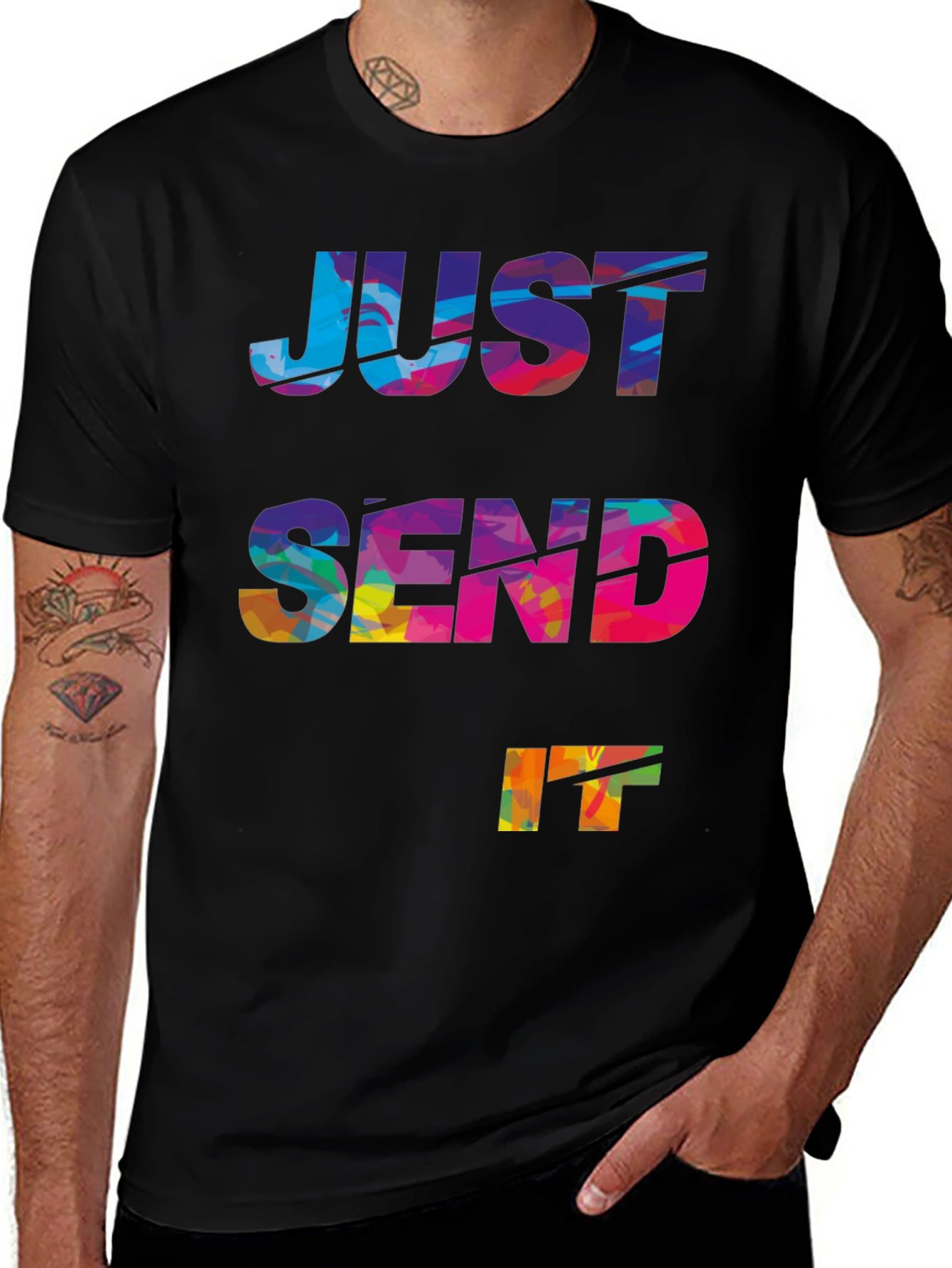 Black Just Send It Graphic Tee - Bold Multicolor Design main image