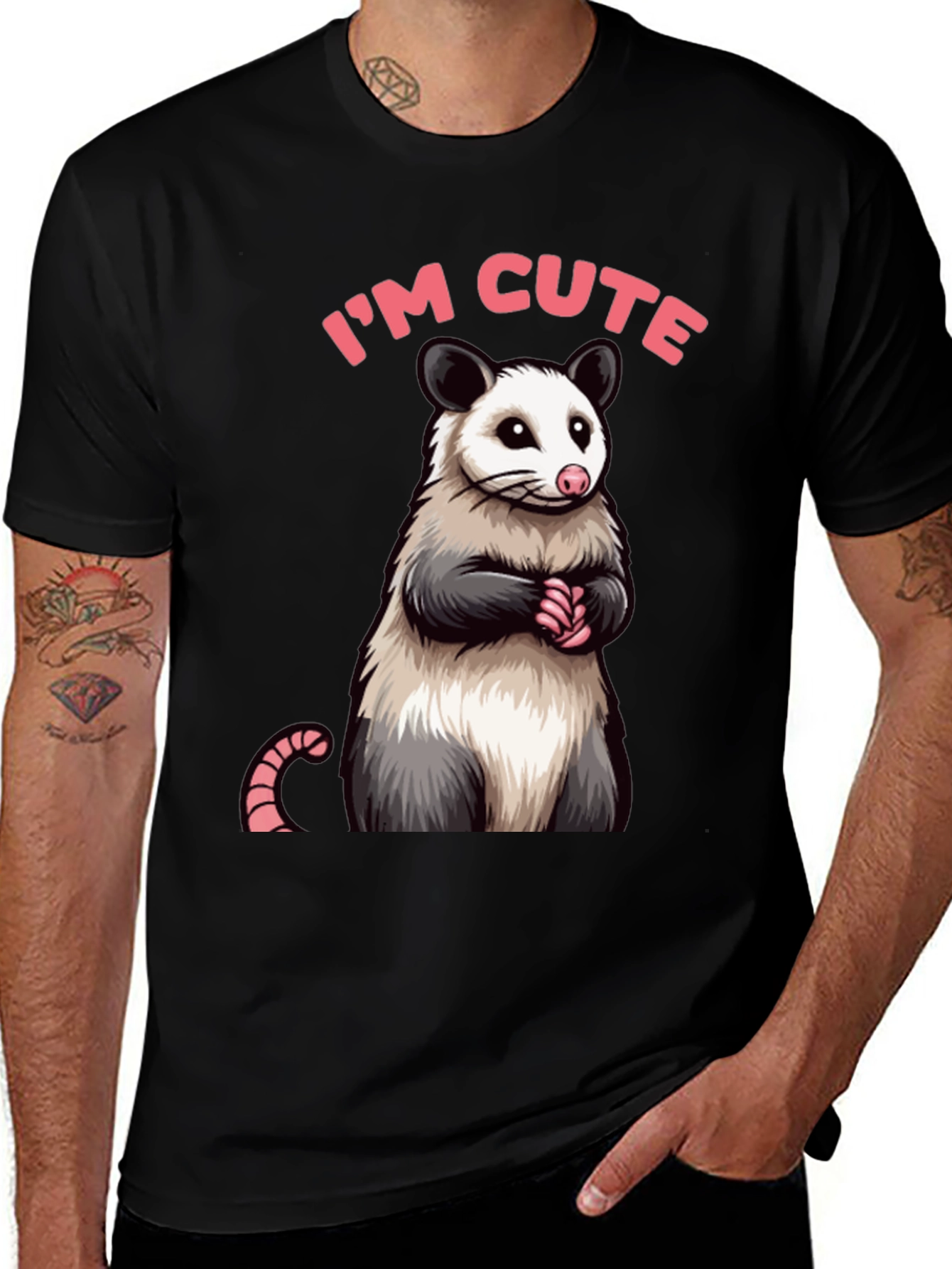 Black Cute Opossum Graphic Tee Shirt main image