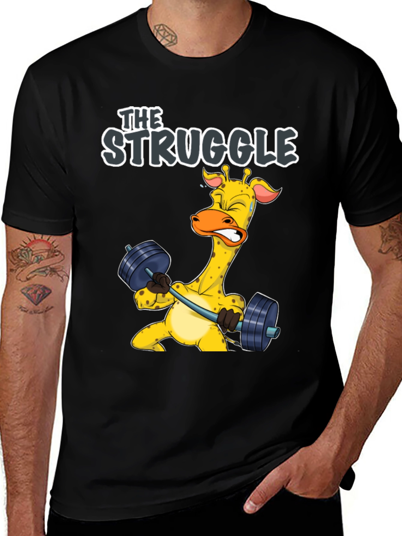 Variant 3 of The Struggle Giraffe Weightlifting T-Shirt
