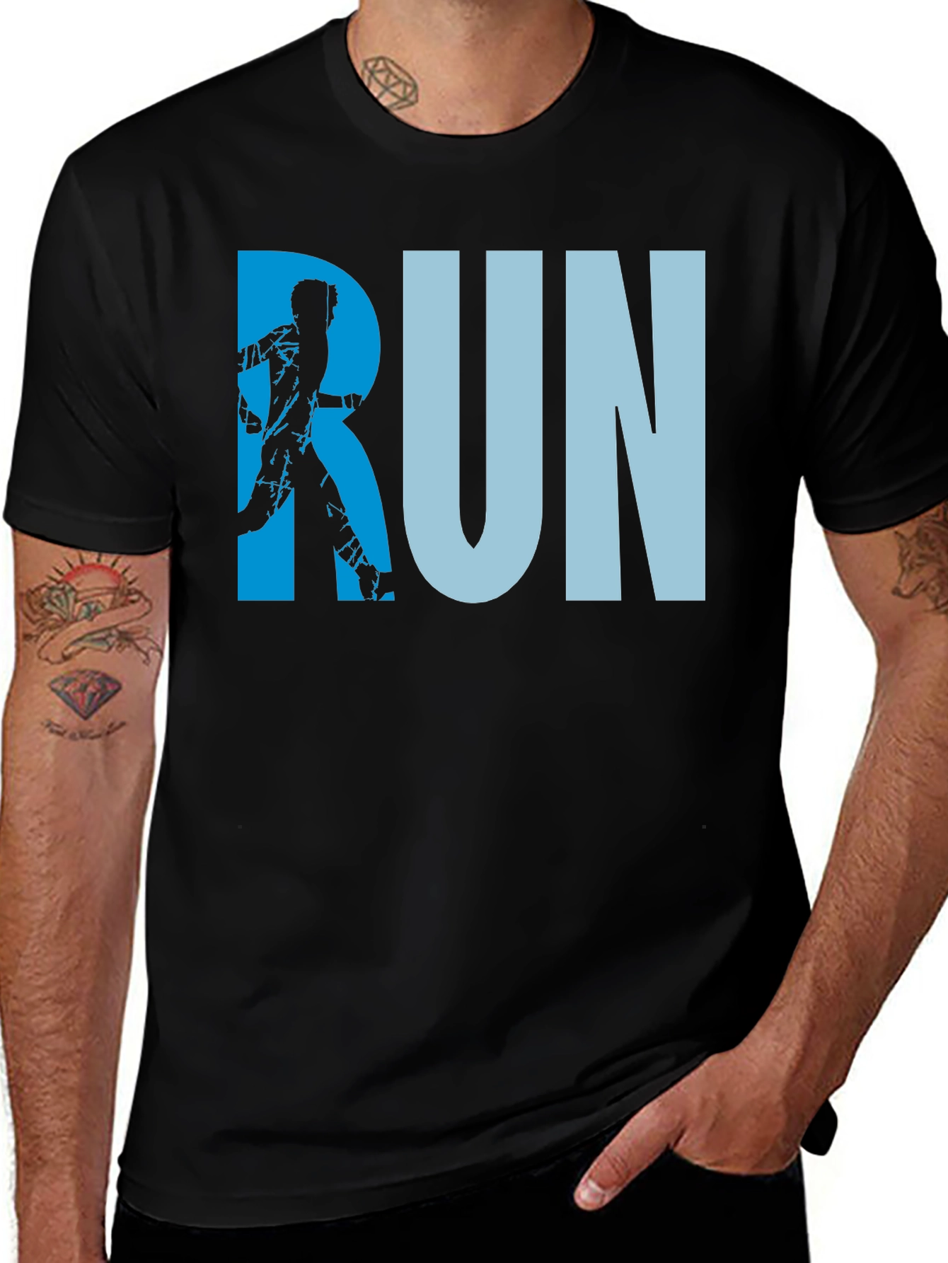 Variant 30 of Run Graphic T-Shirt - Black Cotton Tee