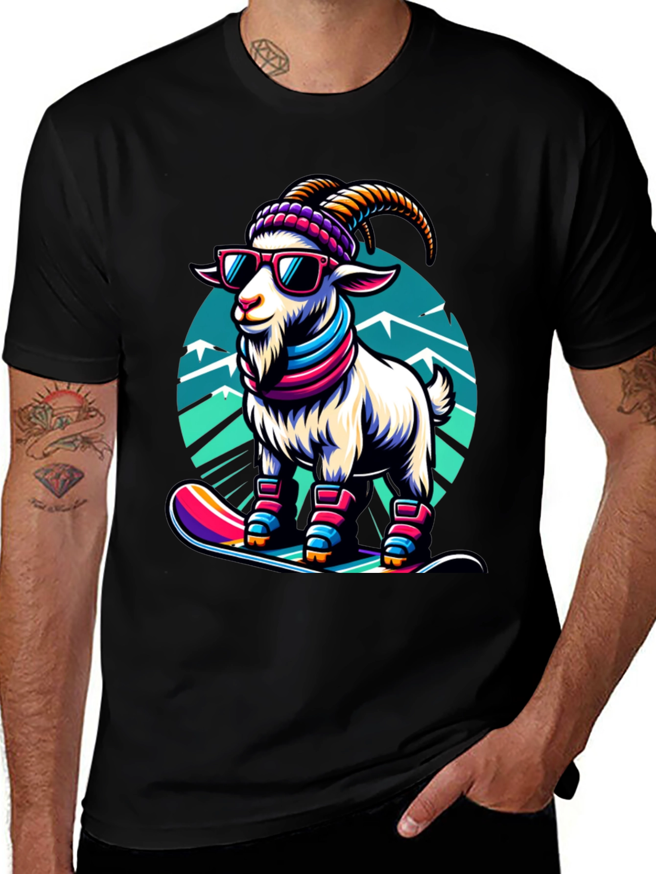Variant 19 of Cool Goat Snowboarder Graphic Tee