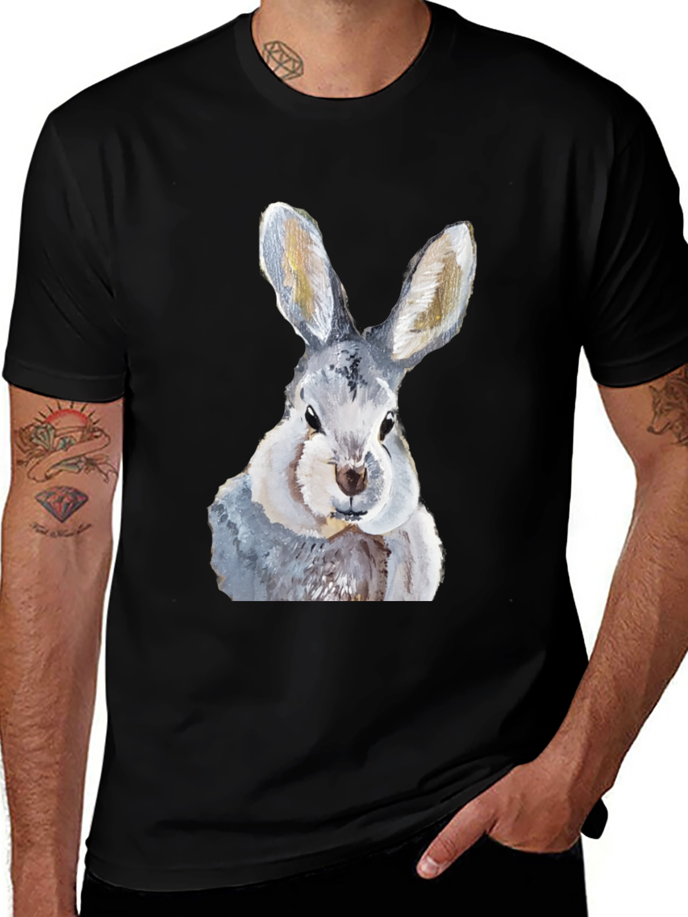 Hare T-Shirt: Soft Black Cotton Bunny Graphic Tee