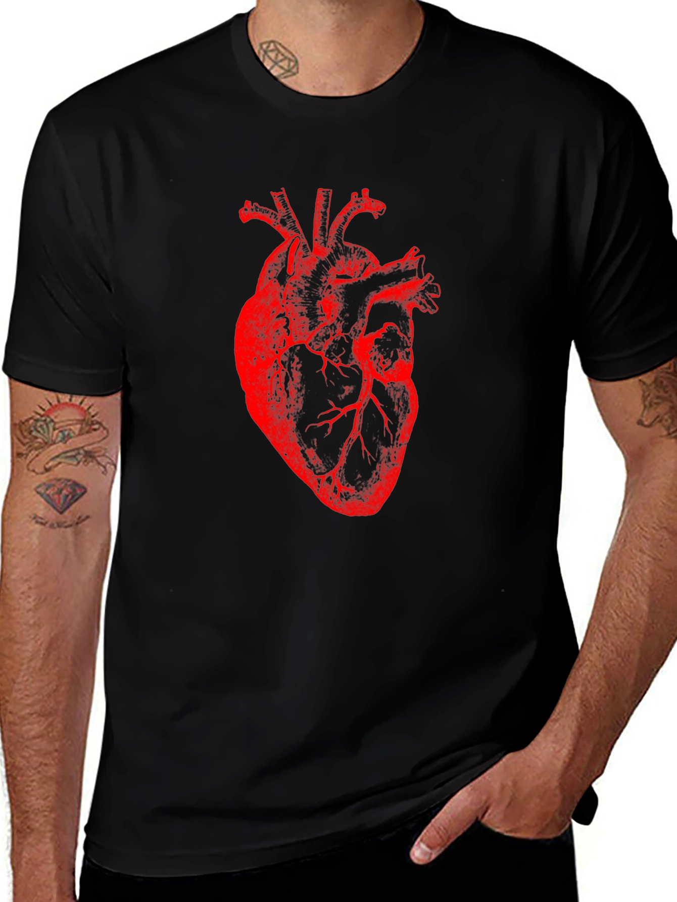 Red Heart Graphic Print Black T-Shirt
