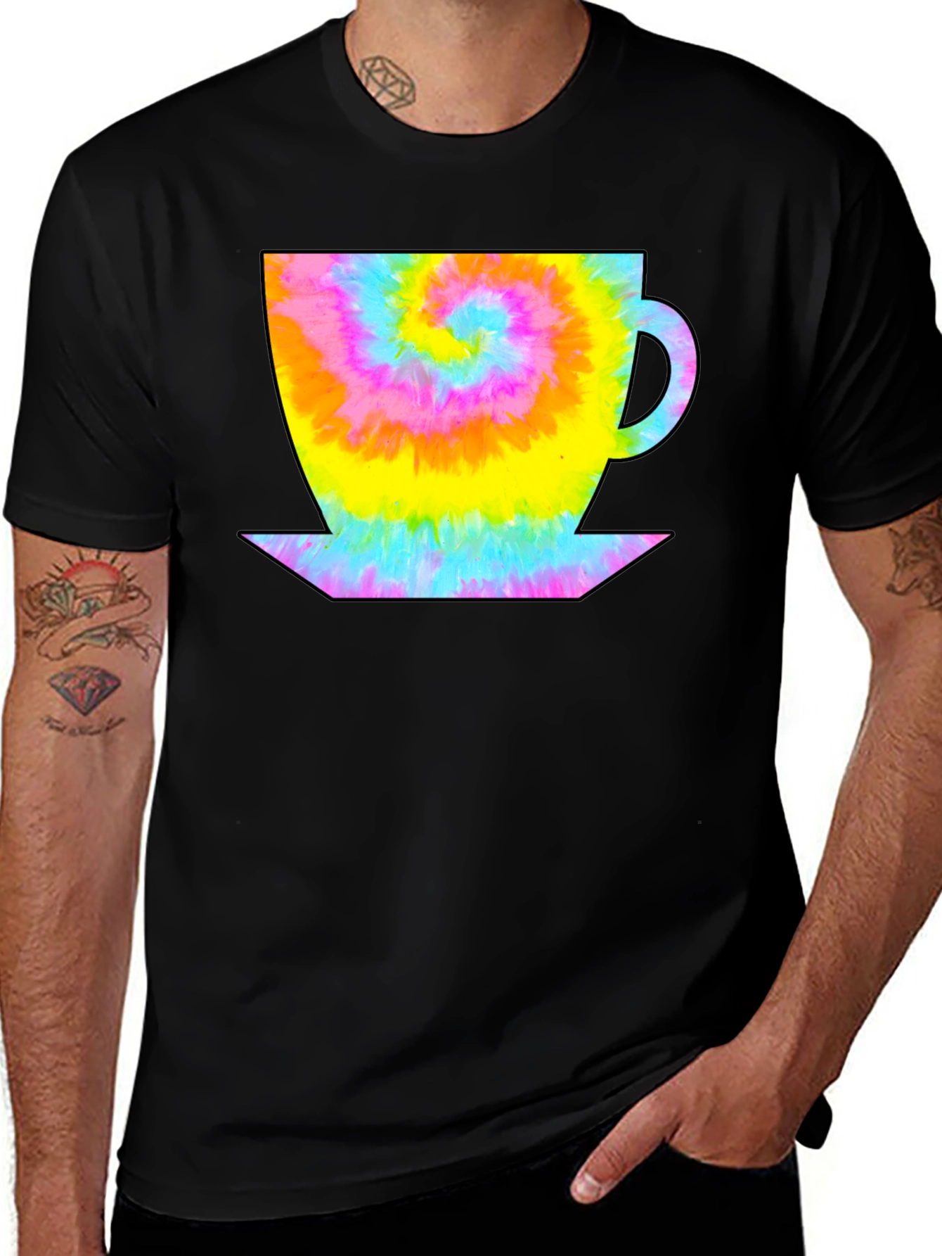 Variant 9 of Tie Dye Coffee Cup Black T-Shirt