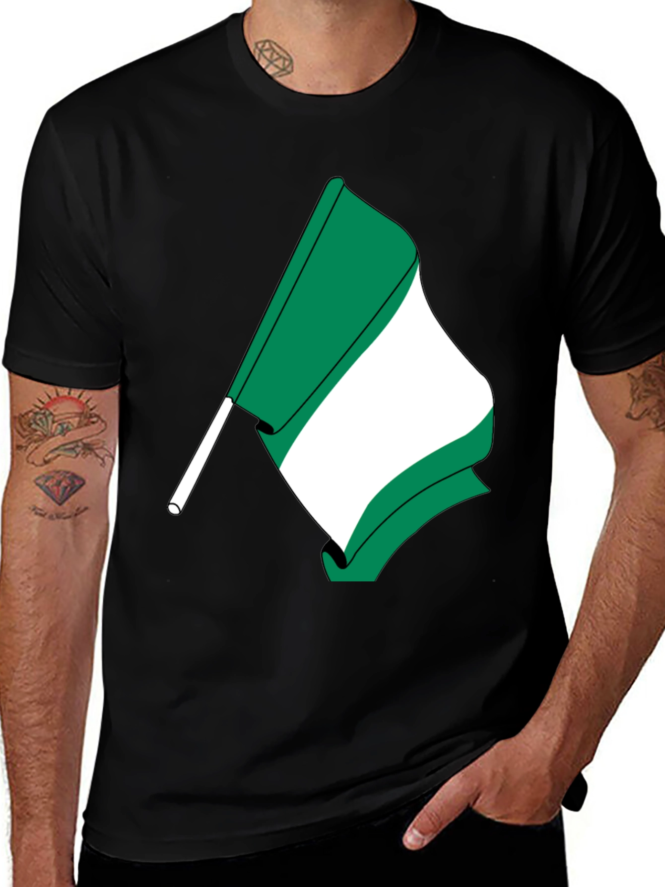 Variant 6 of Nigeria Flag Graphic T-Shirt - Black Crew Neck Tee