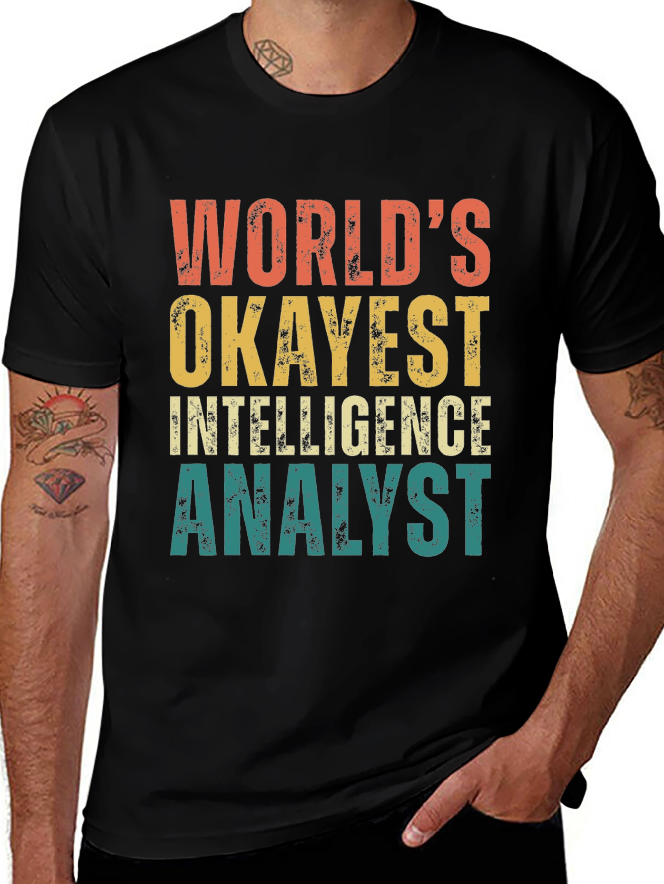 Black World's Okayest Intelligence Analyst T-Shirt main image