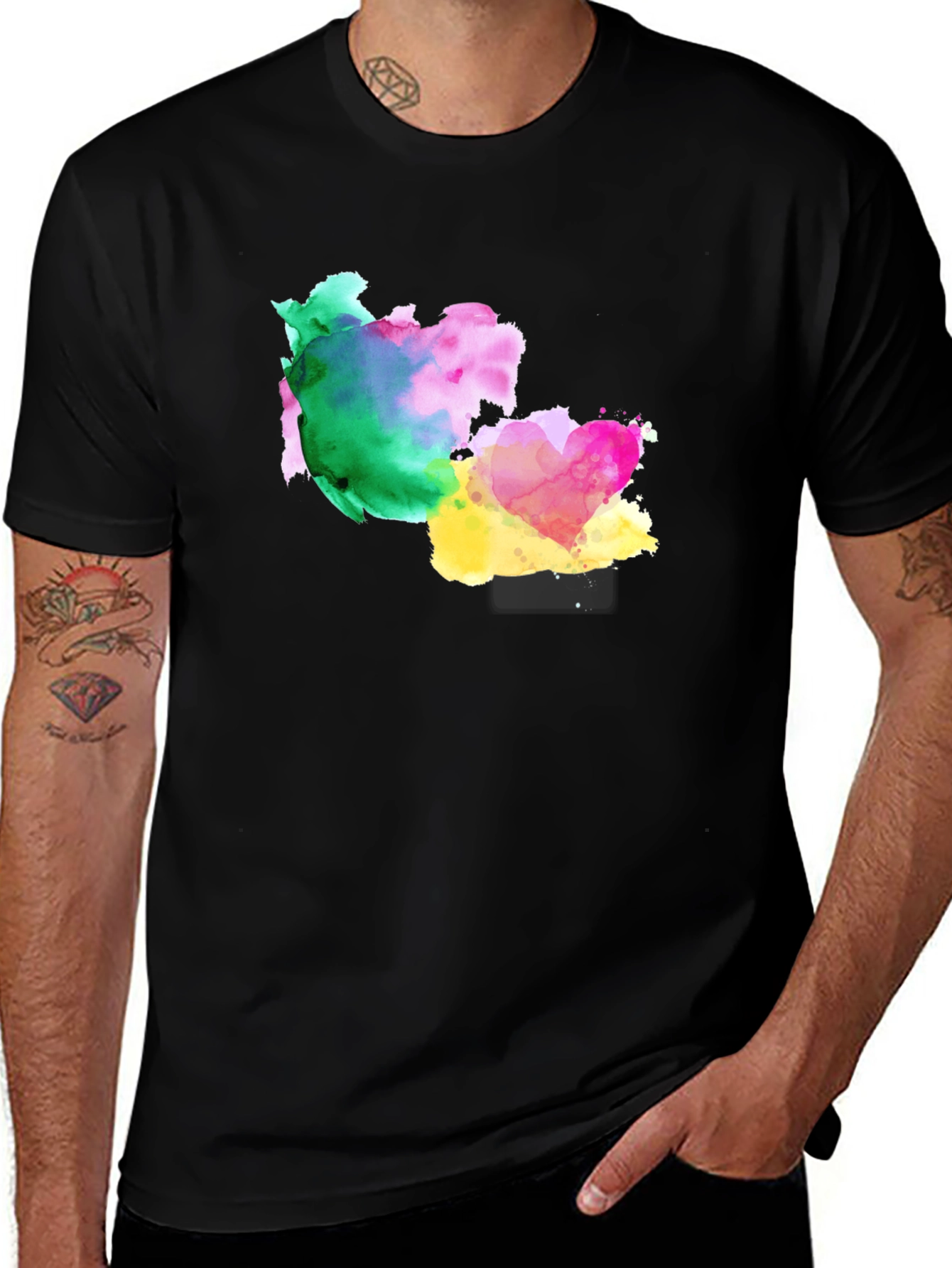 Variant 12 of Watercolor Heart Graphic Black T-Shirt