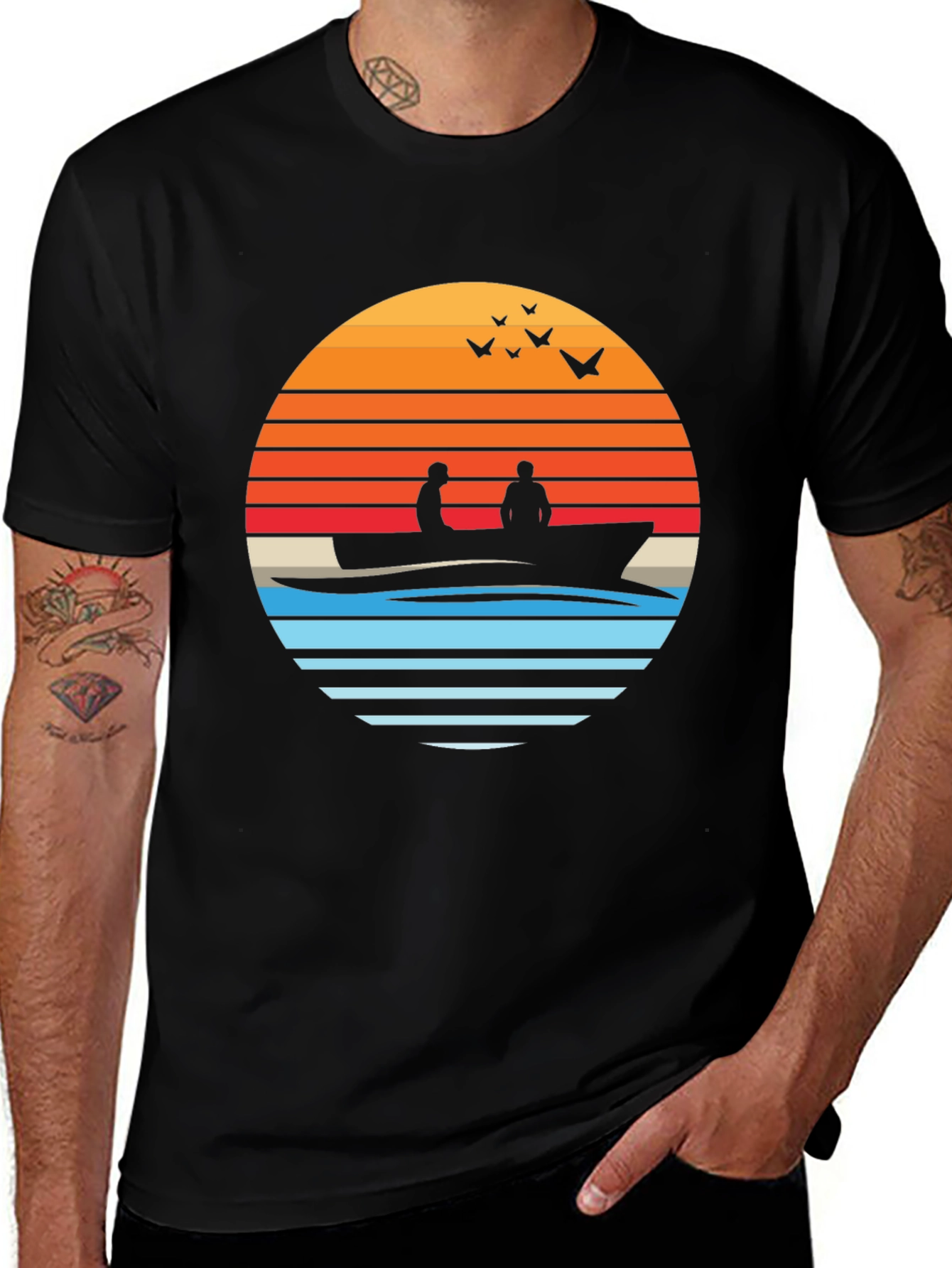 Variant 27 of Sunset Silhouette Boat T-Shirt