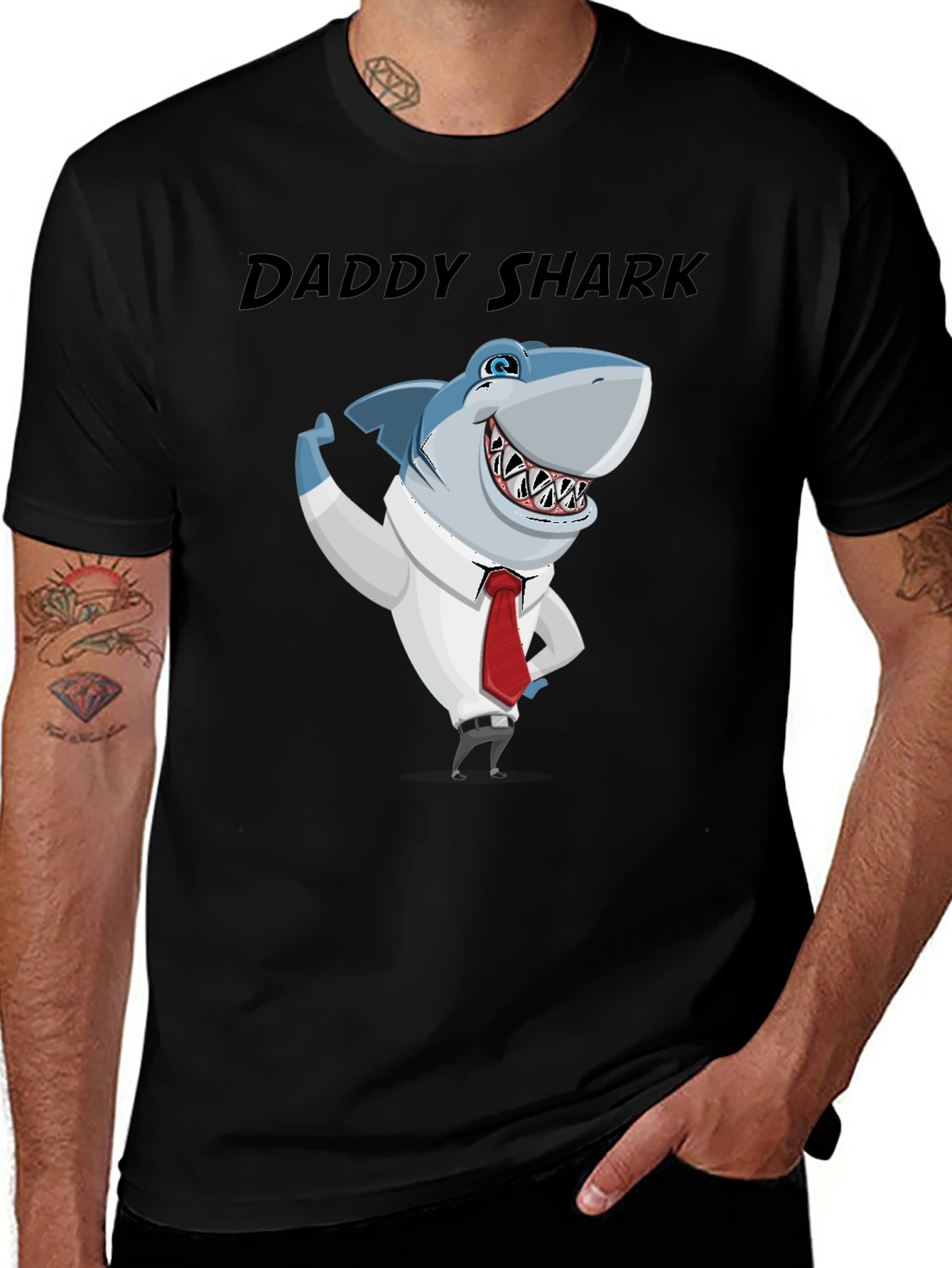 Daddy Shark Graphic Tee - Black Cotton Blend