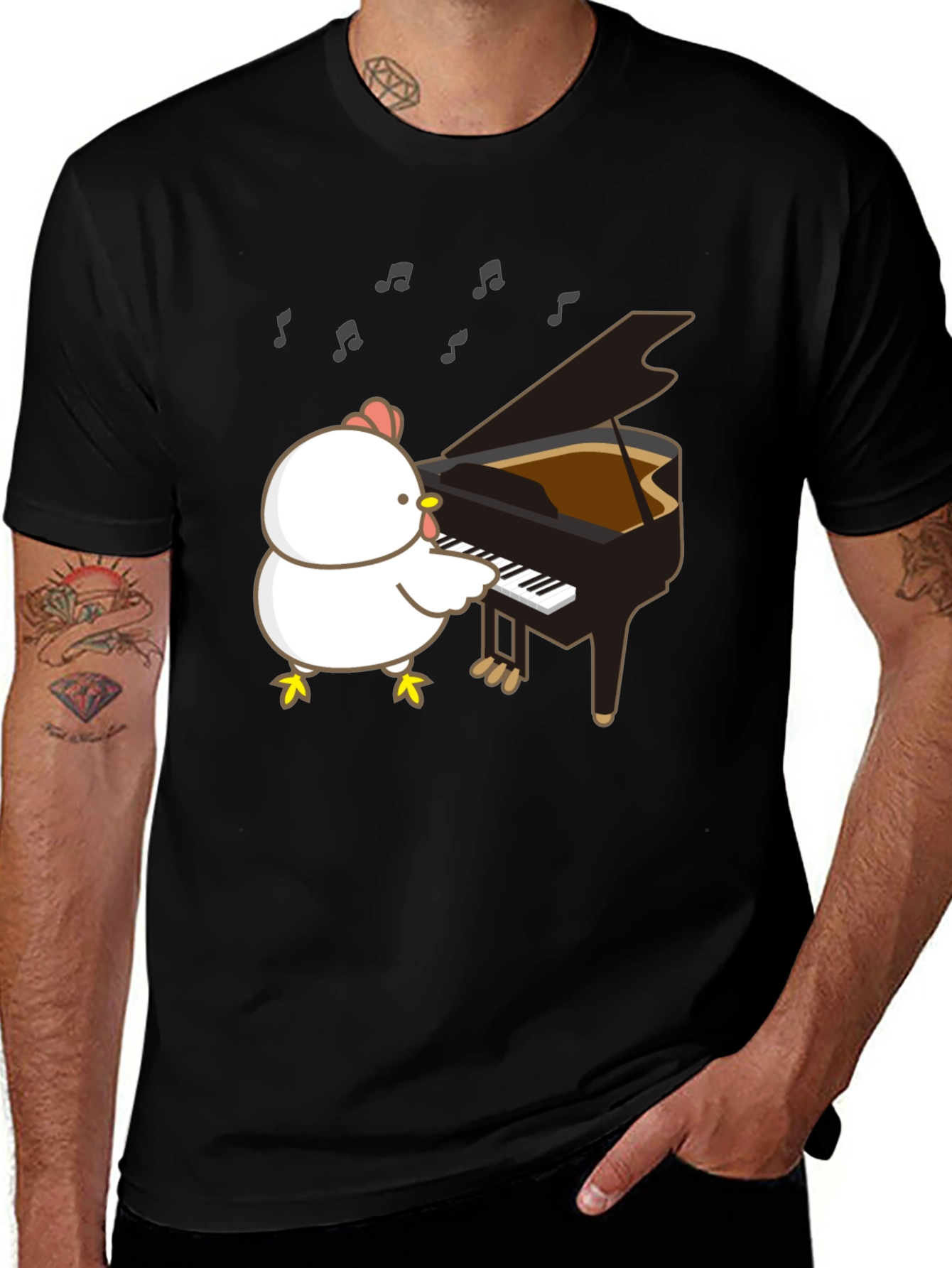 Variant 15 of Funny Chicken Playing Piano T-Shirt