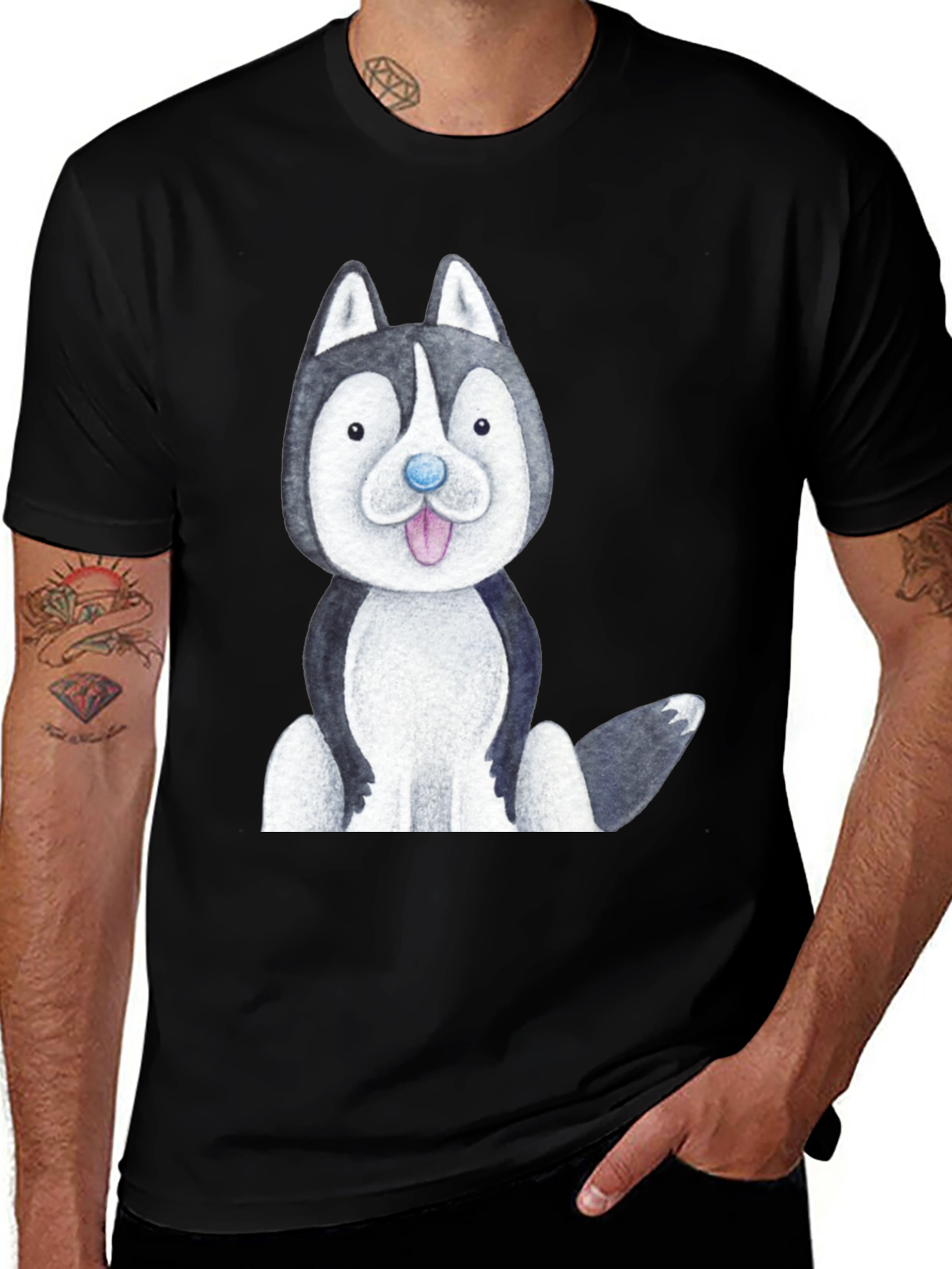 Variant 26 of Husky Dog Graphic Black T-Shirt
