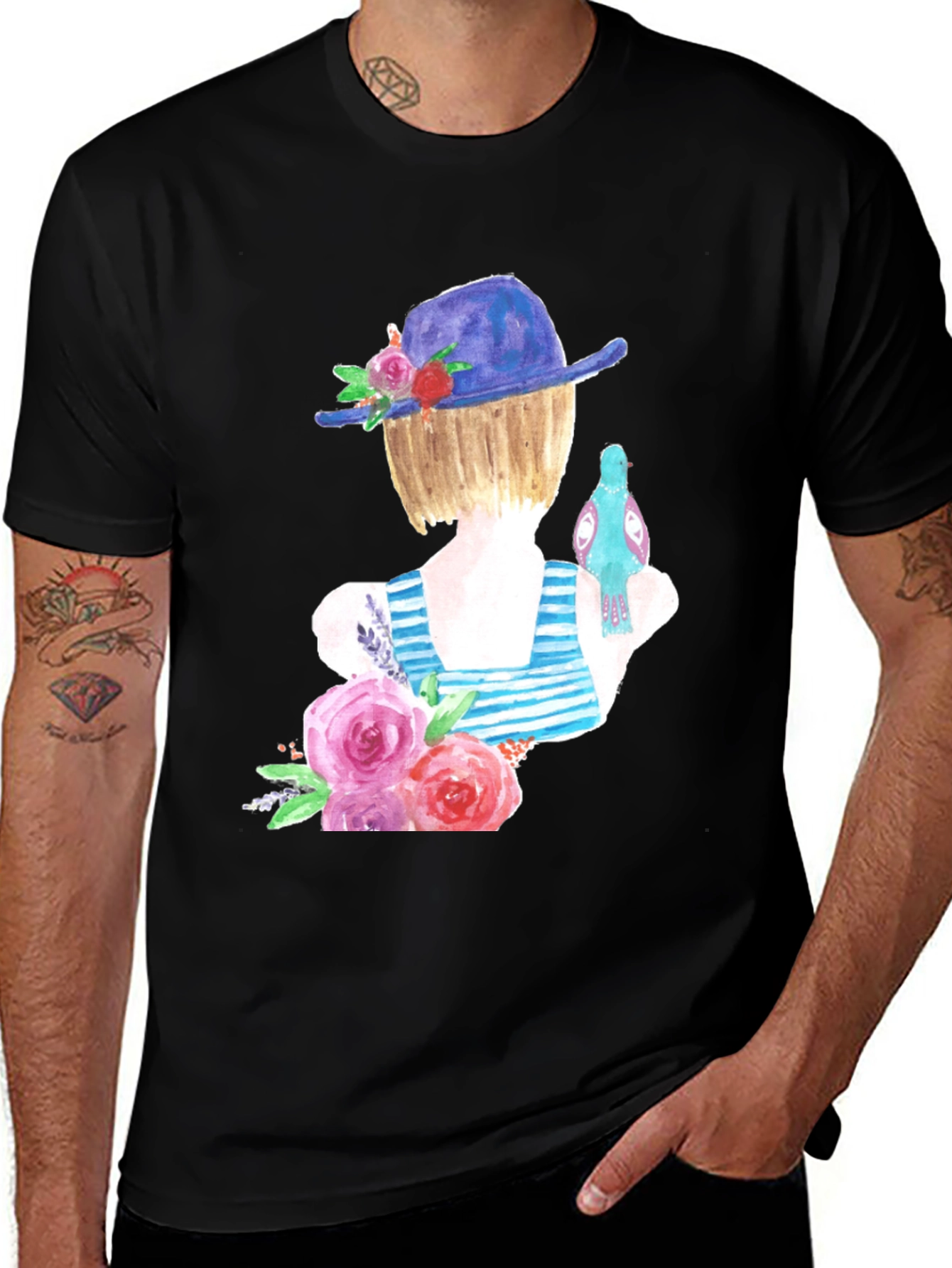 Variant 9 of Watercolor Woman with Bird T-Shirt