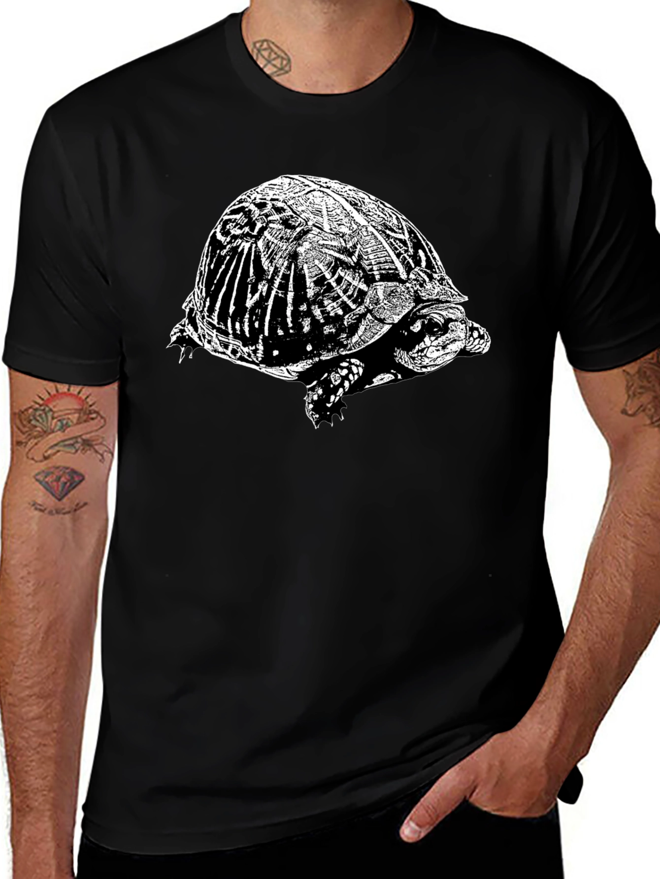Variant 15 of Turtle Graphic T-Shirt - Black Crew Neck Tee