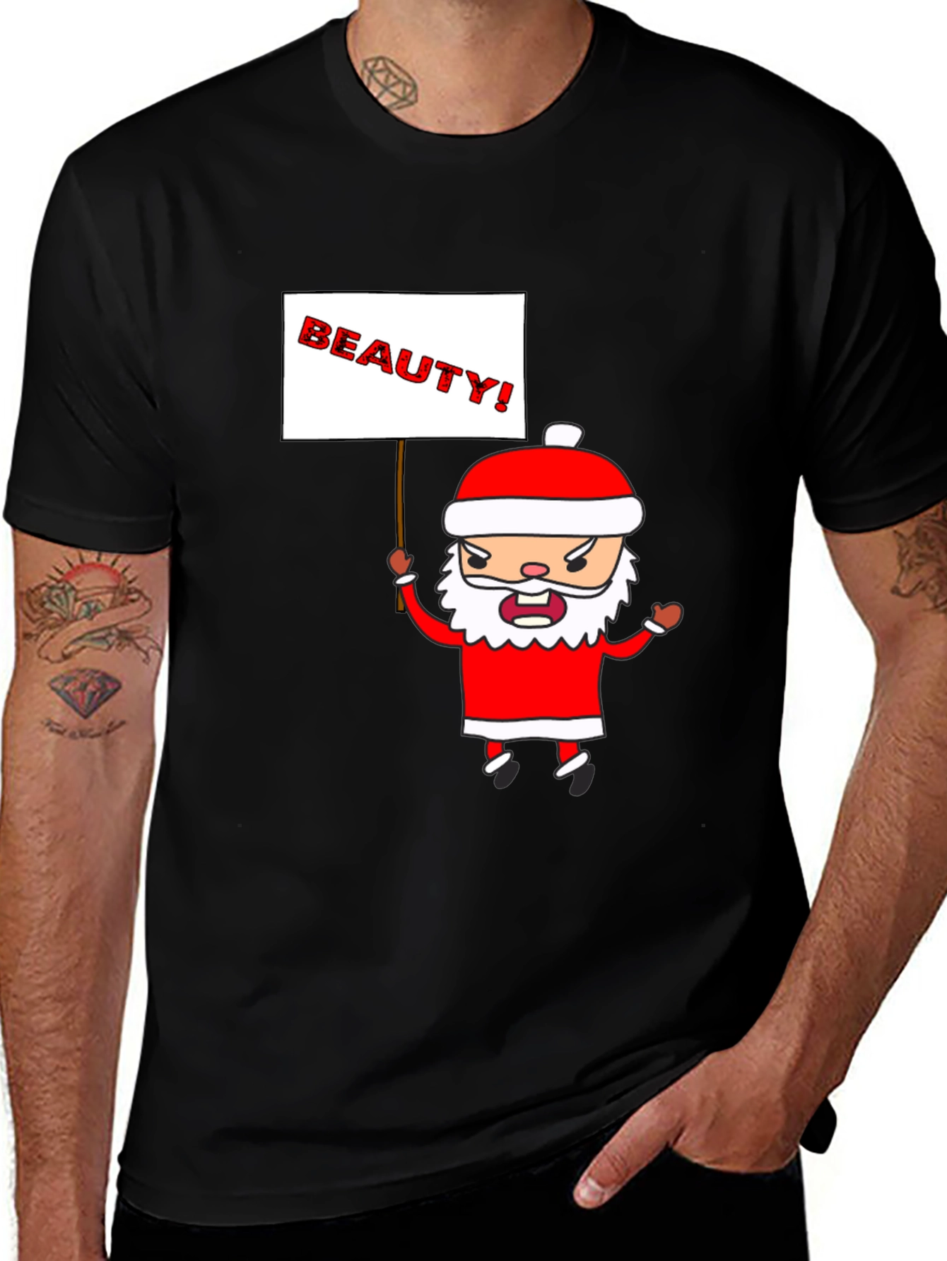 Variant 6 of Beauty! Funny Santa Graphic Black T-Shirt