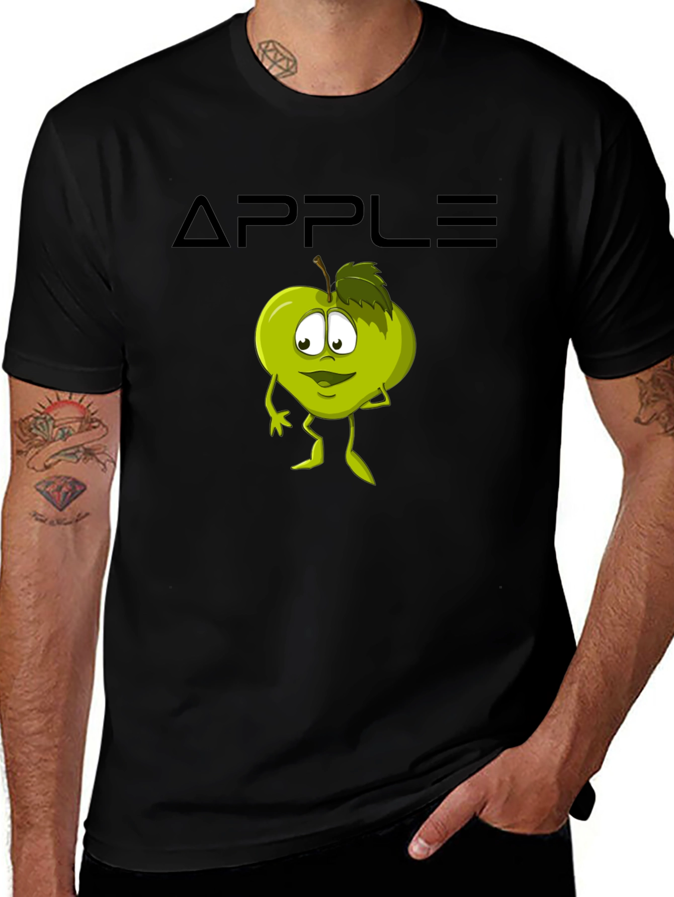 Variant 15 of Funny Apple Cartoon Graphic Black T-Shirt