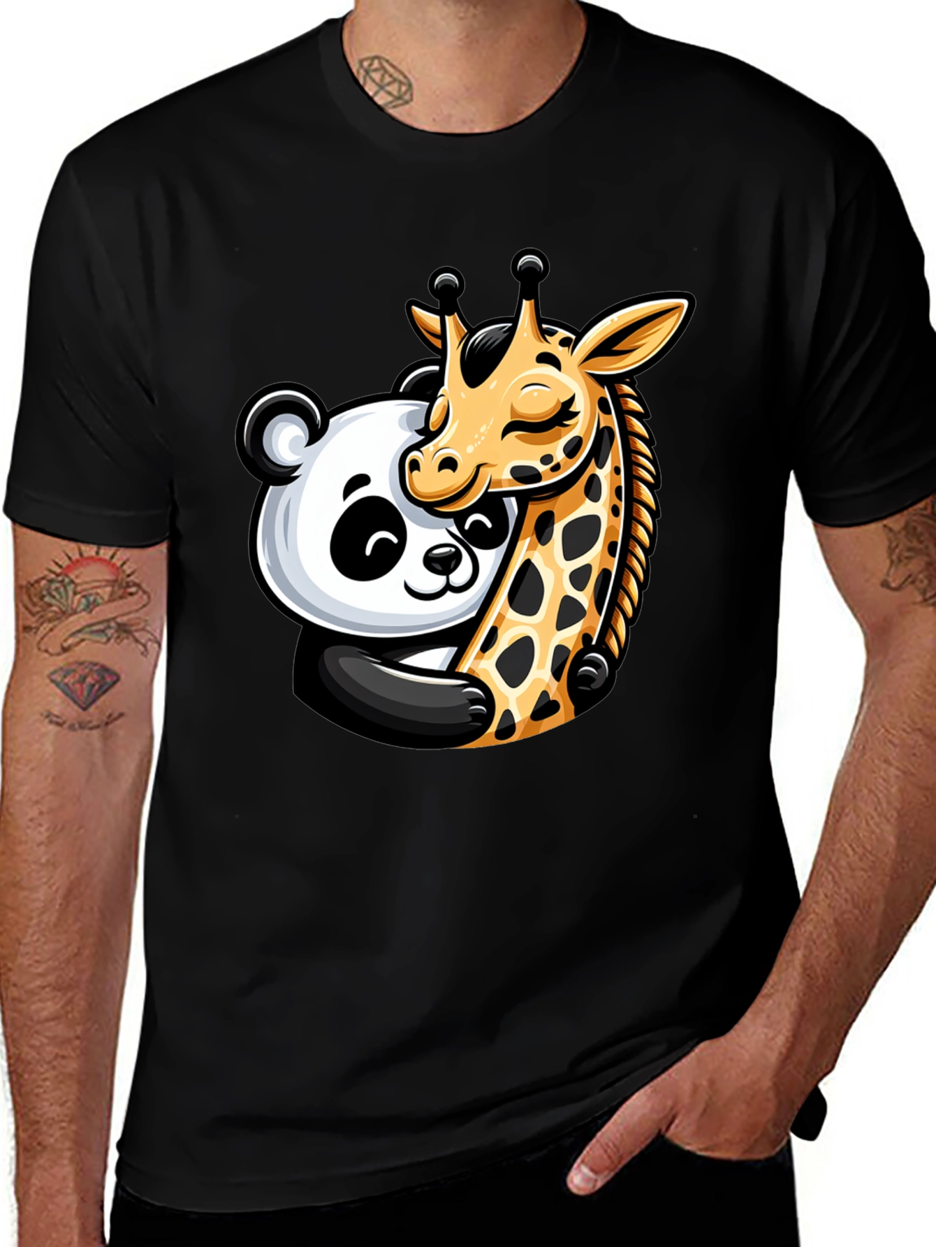 Variant 26 of Cute Panda & Giraffe Hug Graphic T-Shirt