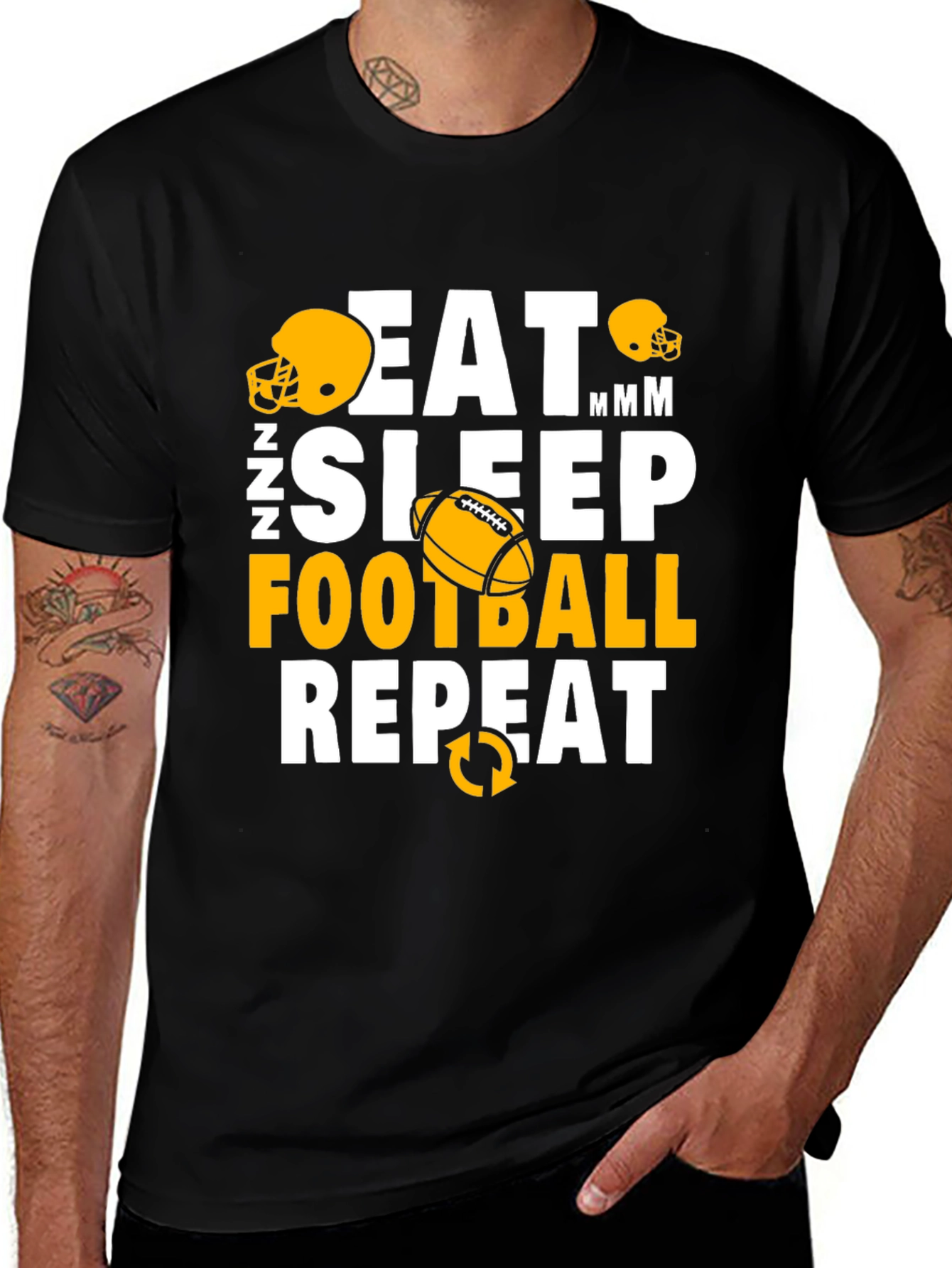 Variant 6 of Eat Sleep Football Repeat Black Graphic T-Shirt