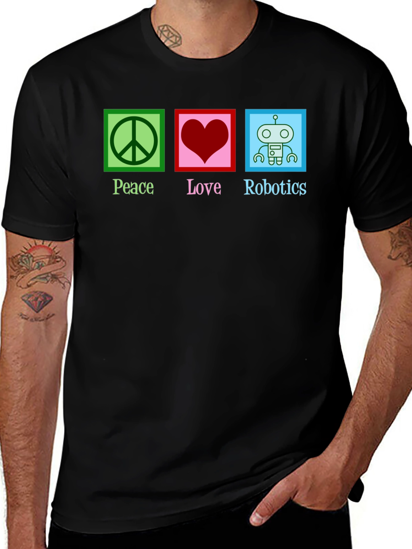 Variant 6 of Peace Love Robotics Graphic T-Shirt