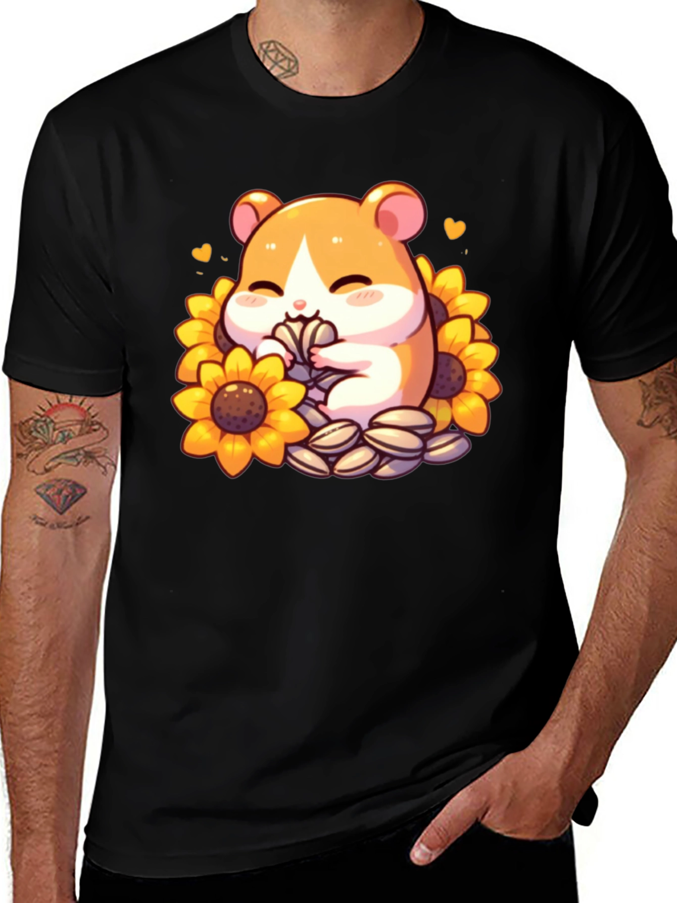 Variant 14 of Cute Hamster Sunflower Graphic Tee - Soft Cotton Comfort