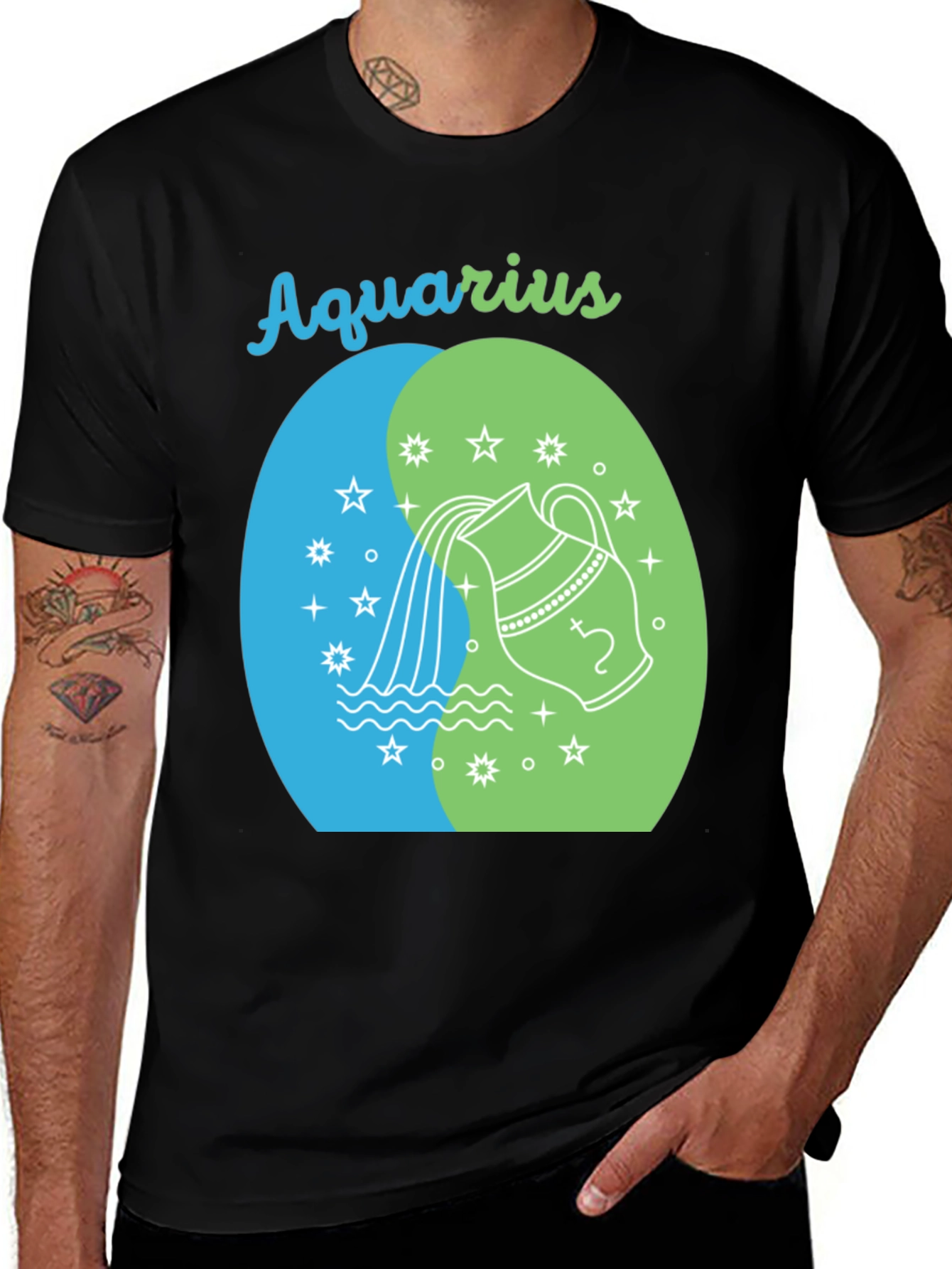Aquarius Zodiac Black Graphic Tee
