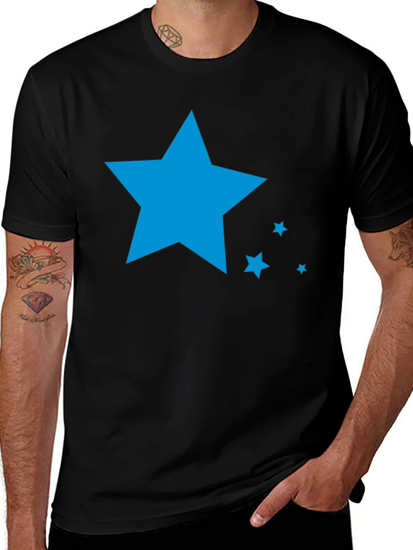 Variant 28 of Blue Stars Graphic Black T-Shirt