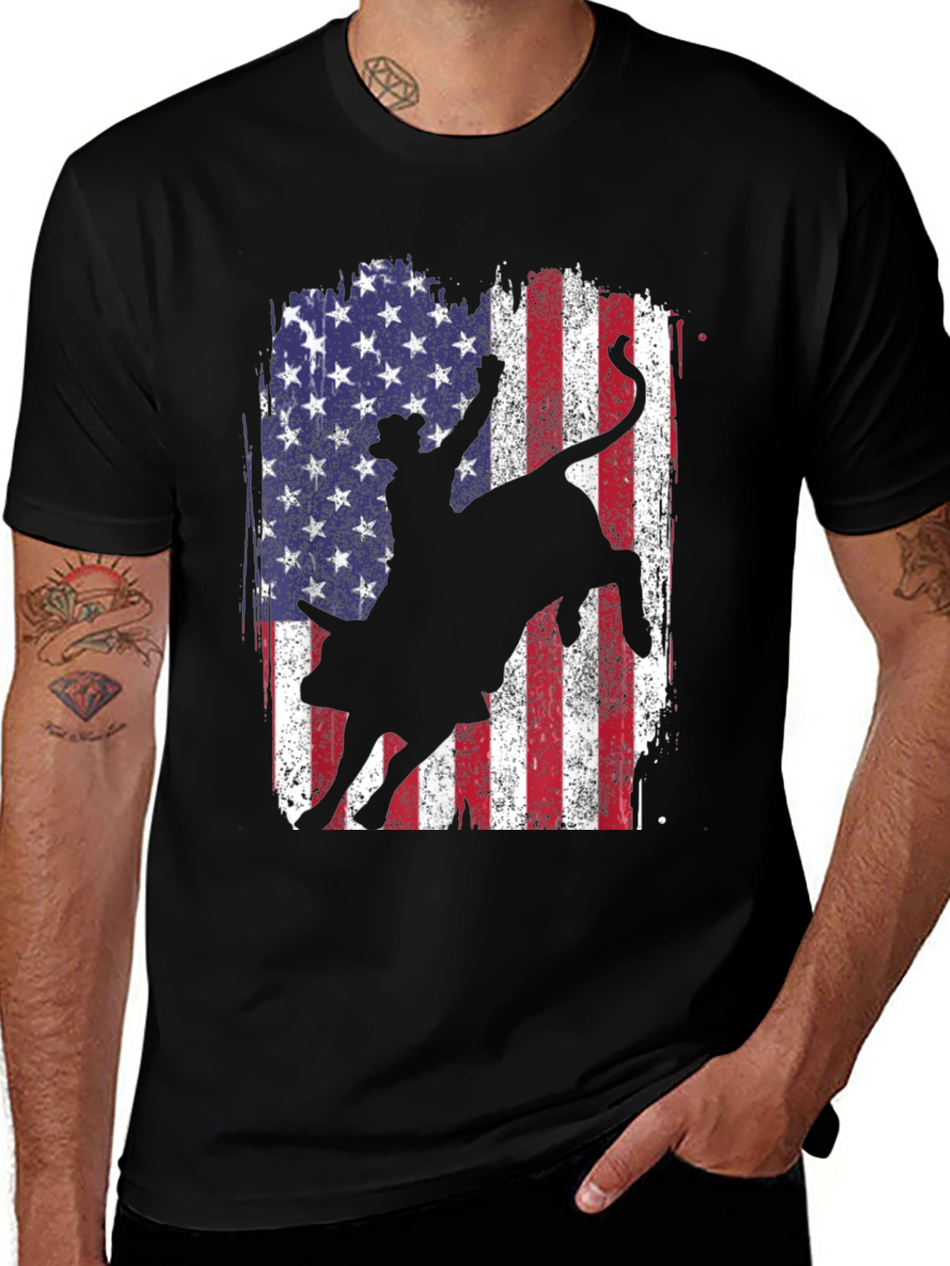 American Flag Rodeo Bull T-Shirt