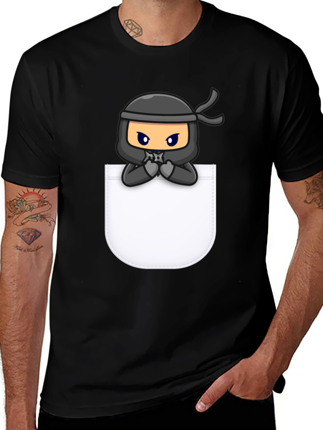Variant 20 of Ninja in Pocket Graphic Tee - Cool Cartoon T-Shirt