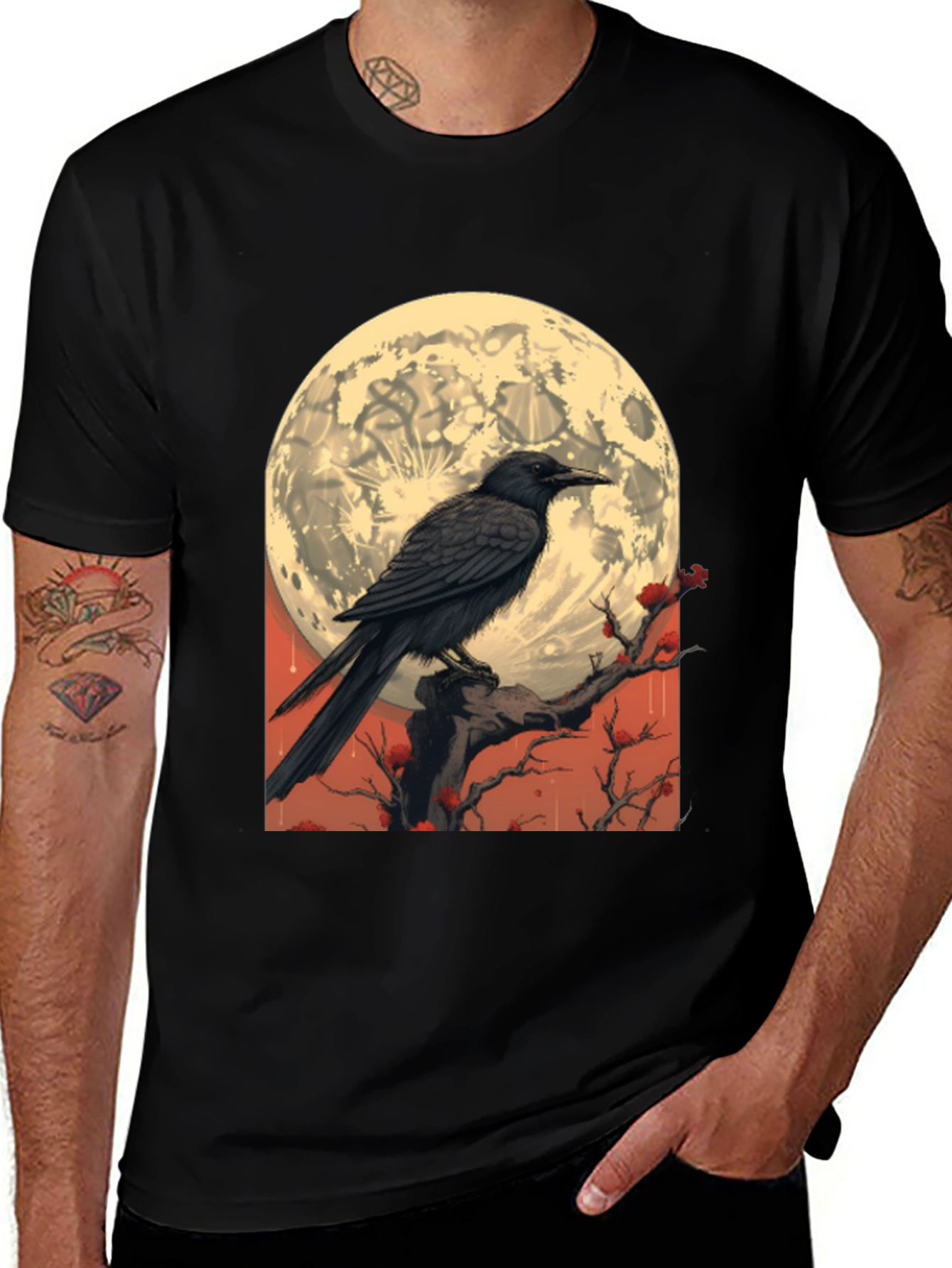 Variant 4 of Raven Moon T-Shirt - Gothic Lunar Design