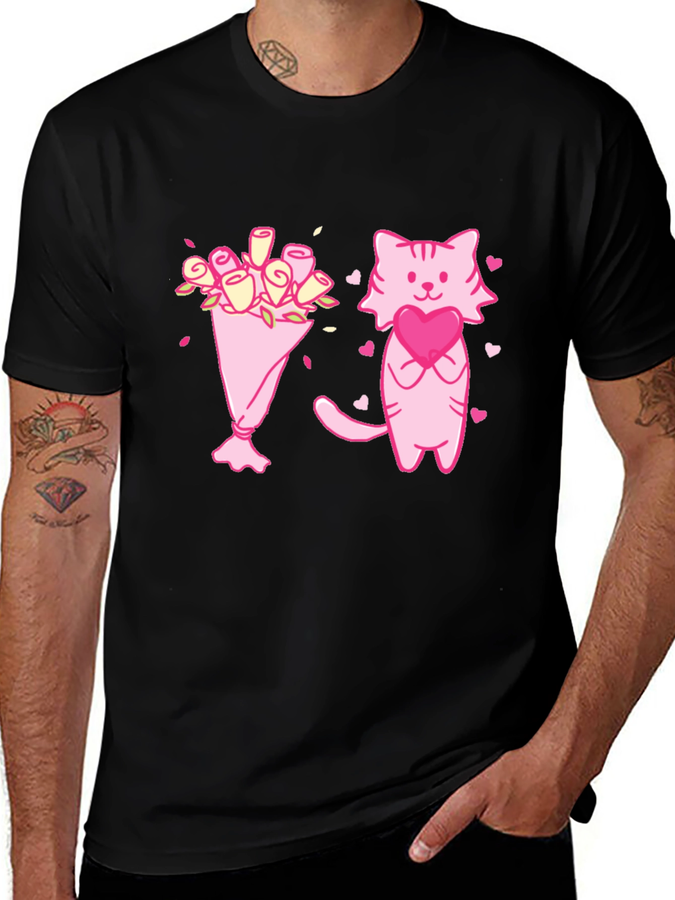 Variant 15 of Cute Cat with Roses Graphic Tee - Valentine's Day Gift