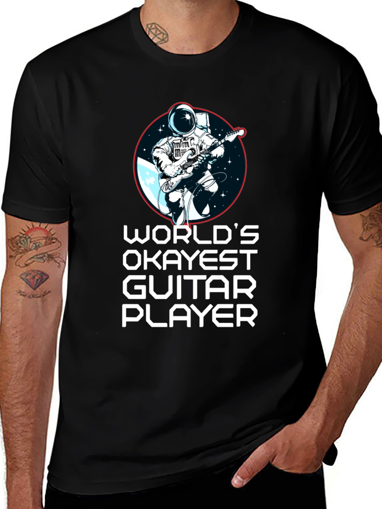 Variant 16 of World's Okayest Guitar Player Black T-Shirt