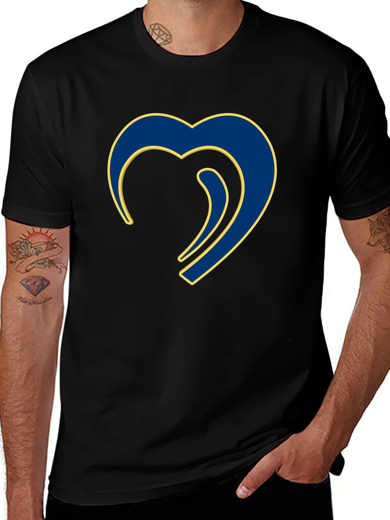 Variant 17 of Stylish Blue Heart Graphic Black T-Shirt