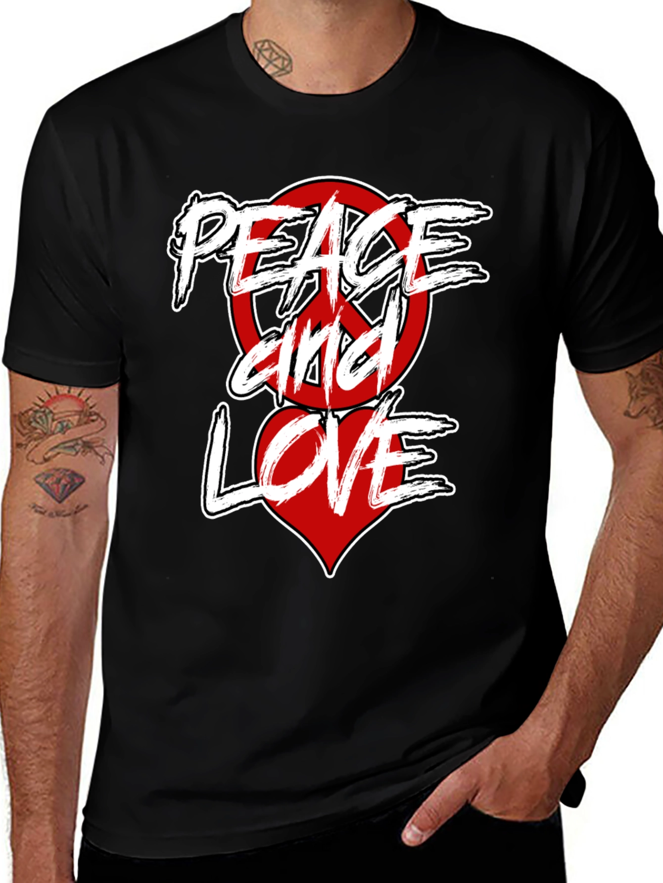 Peace and Love Graphic T-Shirt - Stylish Black Tee