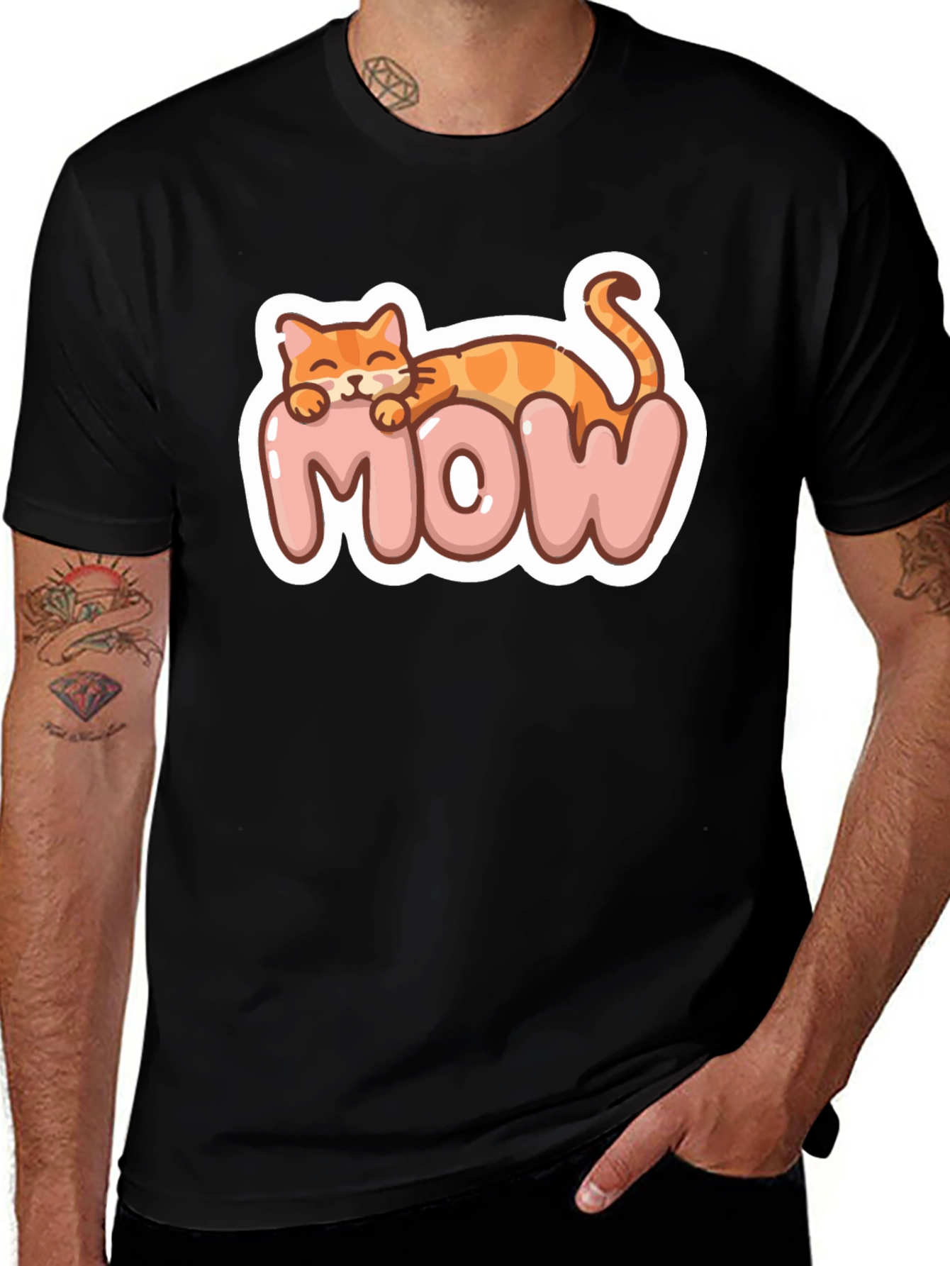Variant 5 of Cute Cat 'MOW' Graphic Black T-Shirt