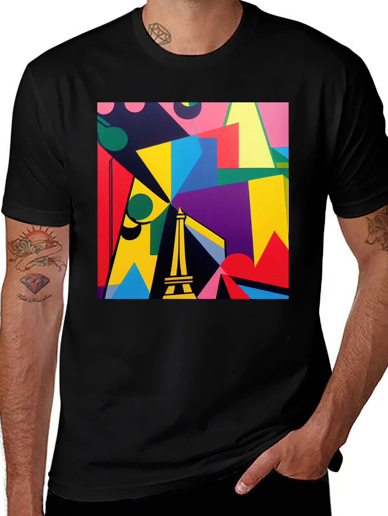 Variant 9 of Abstract Eiffel Tower Graphic Tee - Modern Art Shirt