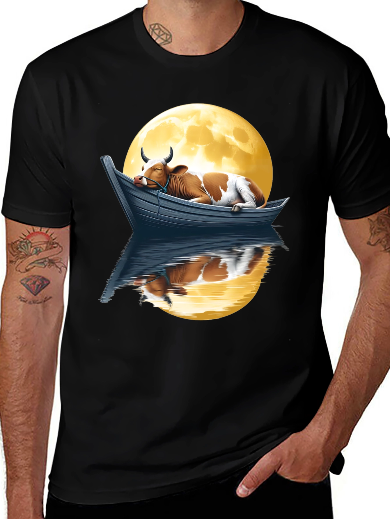 Variant 10 of Cow in Boat Moon T-Shirt