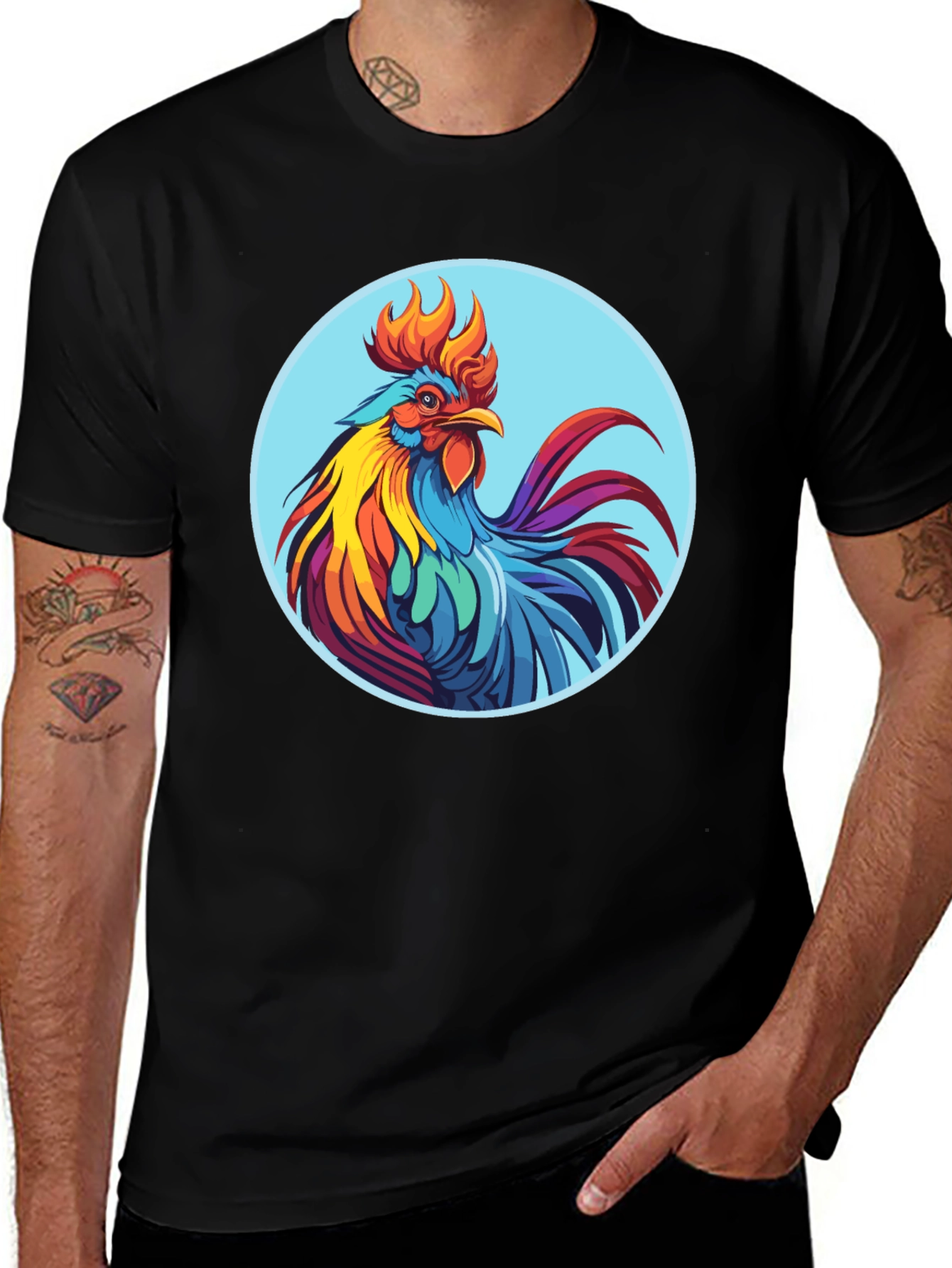 Variant 6 of Rooster Graphic Tee - Bold Black Cotton T-Shirt