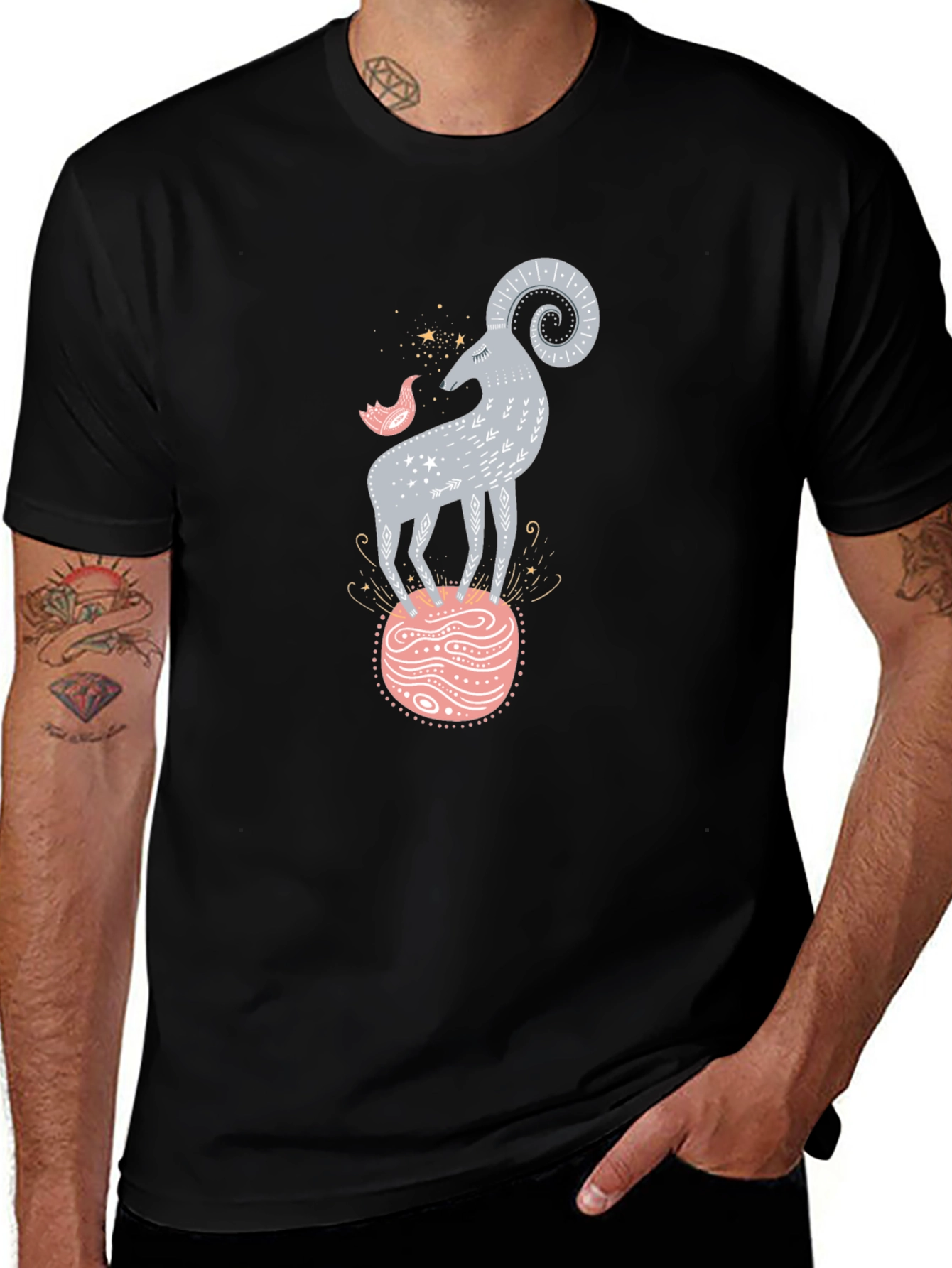 Variant 11 of Ram Zodiac Graphic Print Black T-Shirt