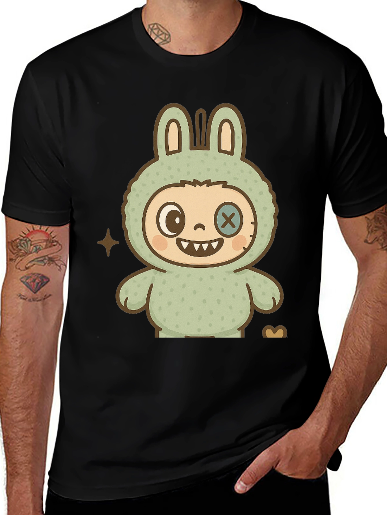 Variant 29 of Cute Monster Bunny Graphic Tee - Black