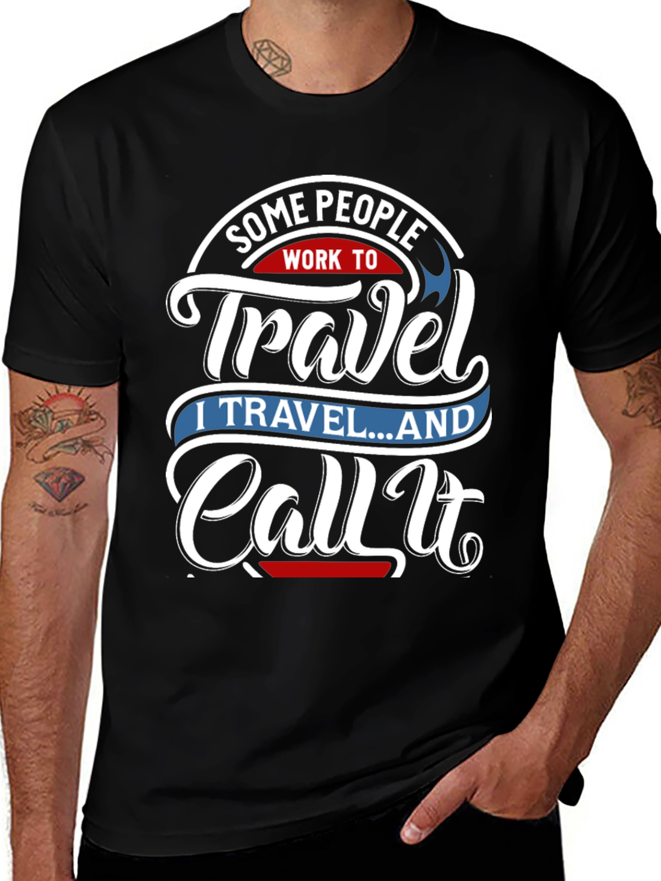 Variant 12 of Travel Quote Graphic Tee - Work To Travel Black T-Shirt