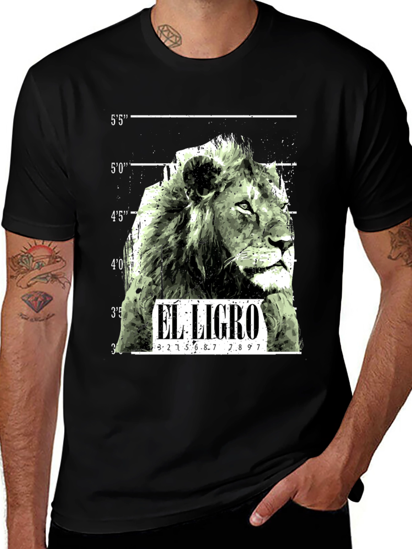 Variant 7 of El Ligro Lion Mugshot Graphic T-Shirt - Men's Black Tee