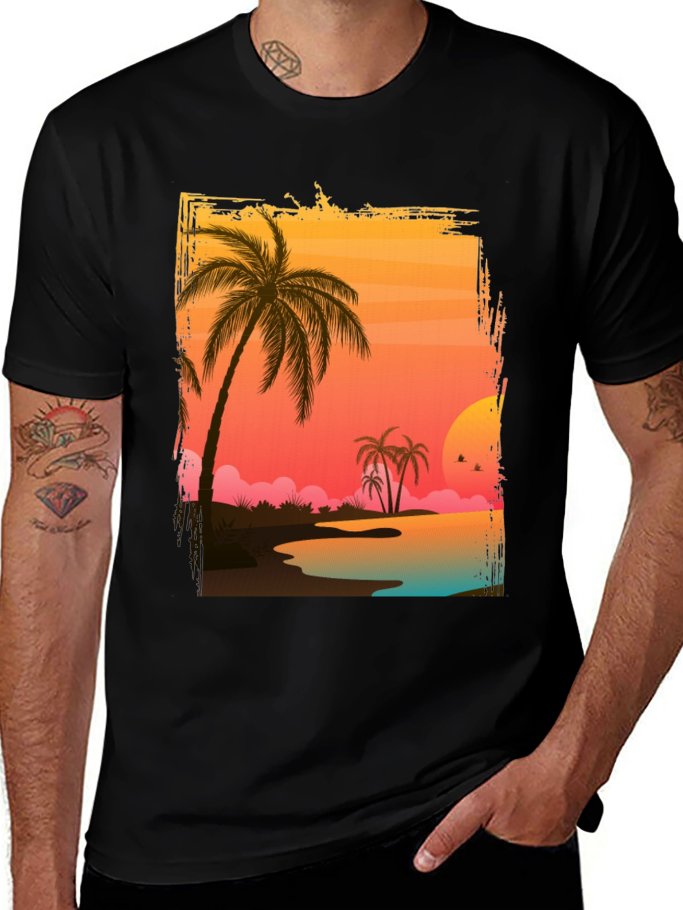 Variant 27 of Tropical Sunset Graphic T-Shirt - Beach Palm Tree Tee