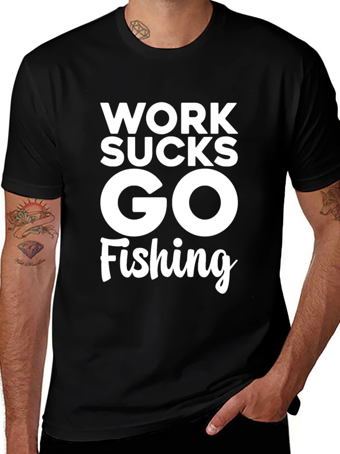 Variant 25 of Work Sucks Go Fishing Black T-Shirt