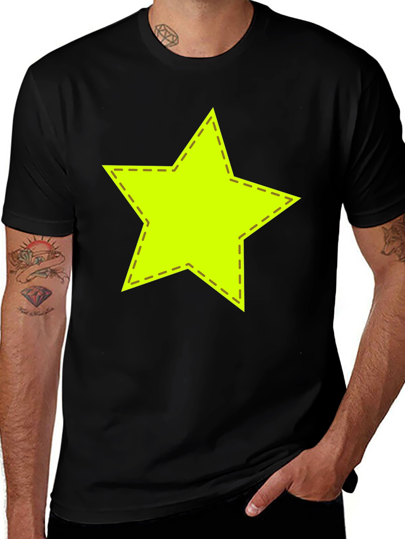 Variant 18 of Neon Star Stitched Graphic Black T-Shirt