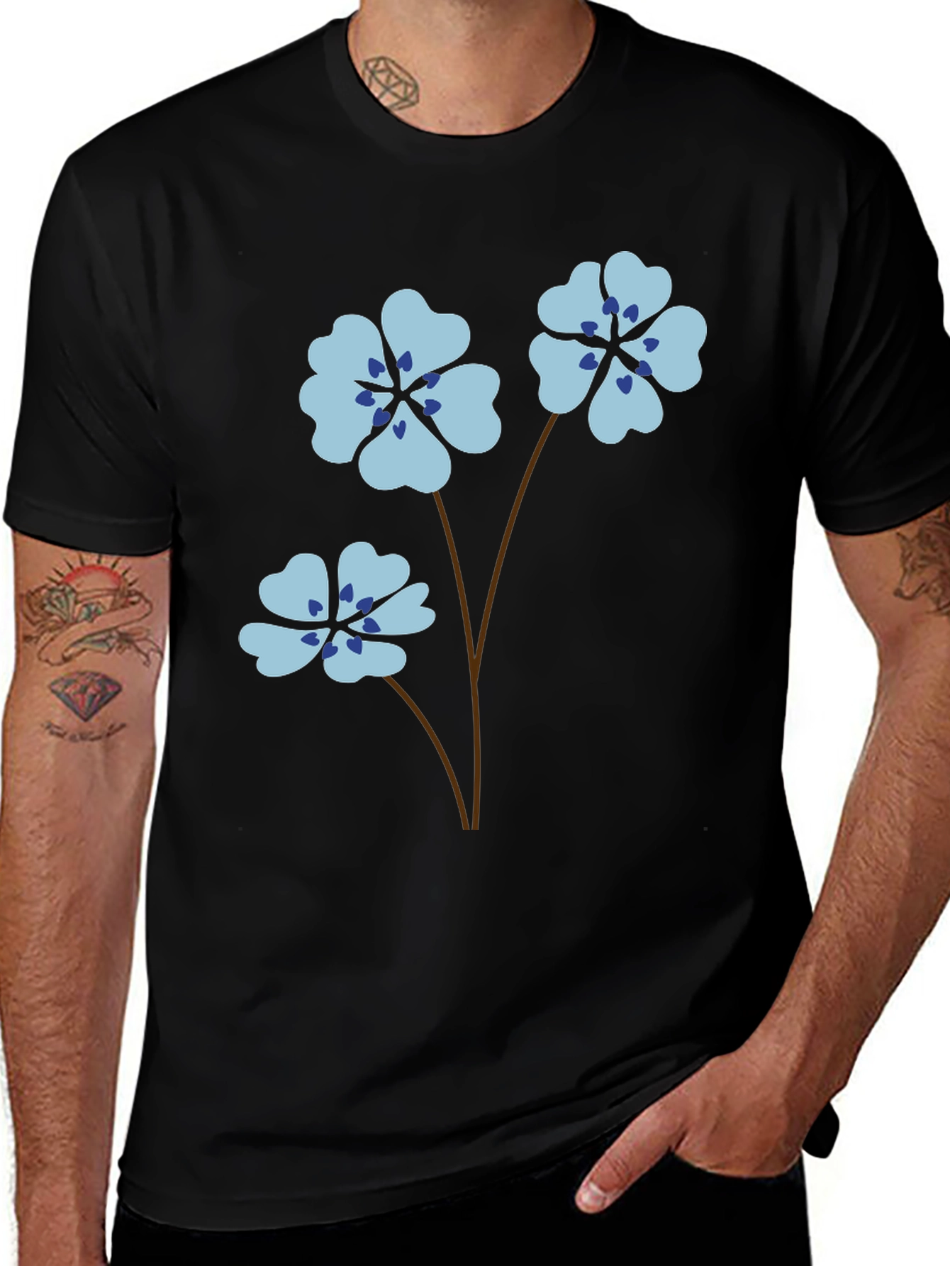 Variant 9 of Floral Graphic Print Black T-Shirt