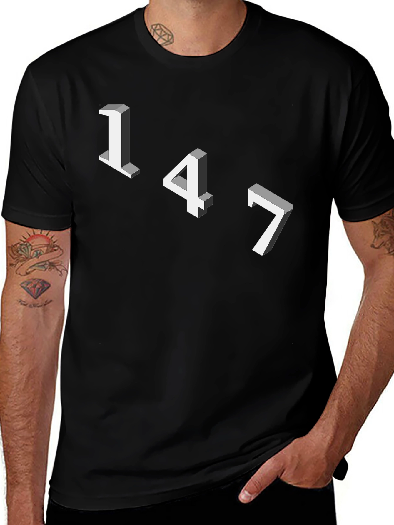 Variant 10 of Geometric Number Tee - 147 Graphic Black T-Shirt
