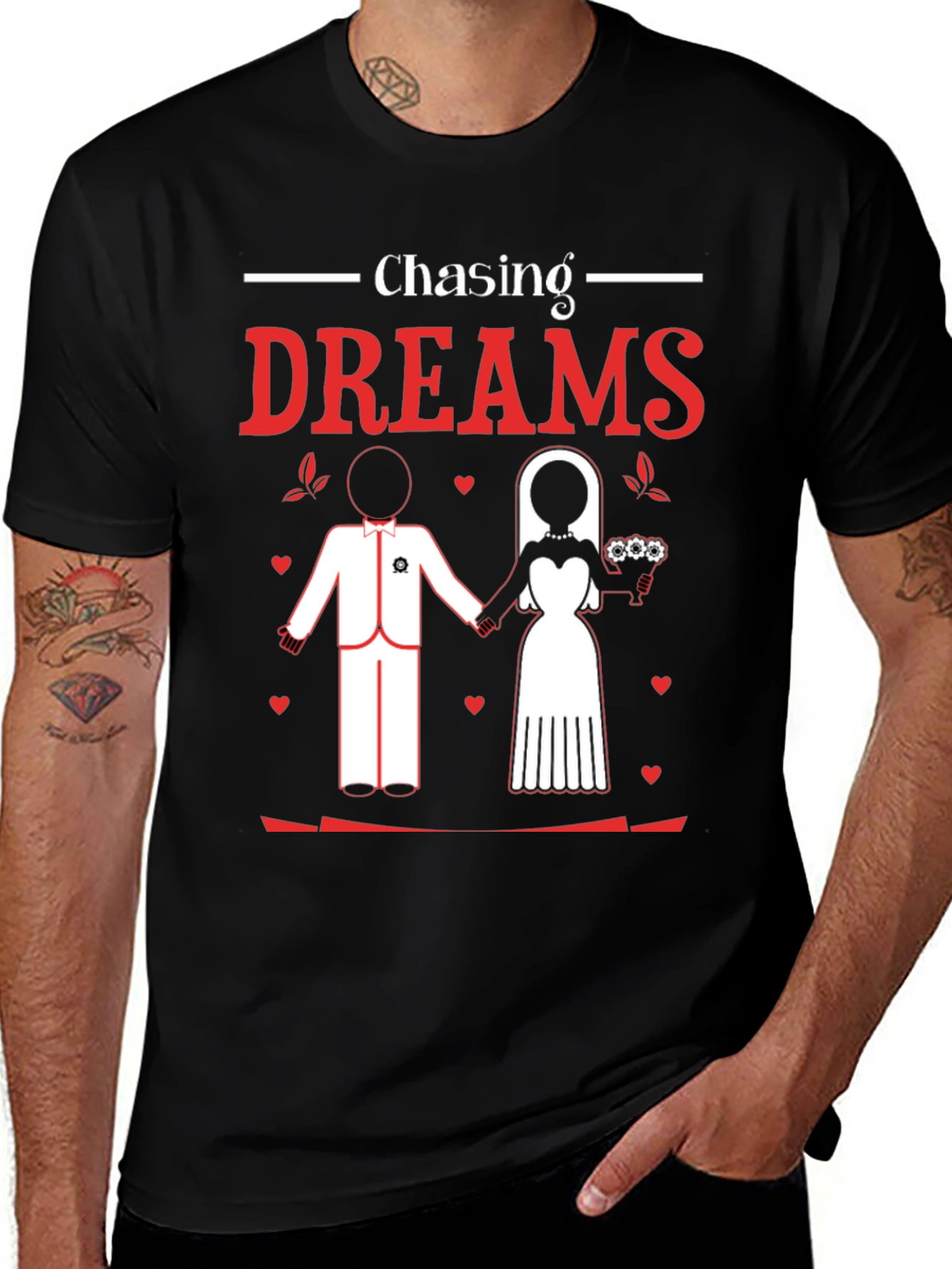 Variant 28 of Chasing Dreams Couple Graphic T-Shirt - Black