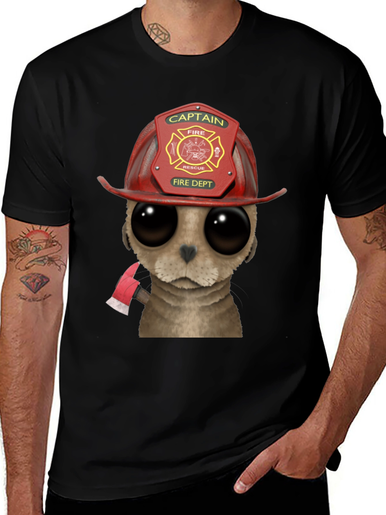 Variant 5 of Firefighter Meerkat T-Shirt - Cute Cartoon Animal Design